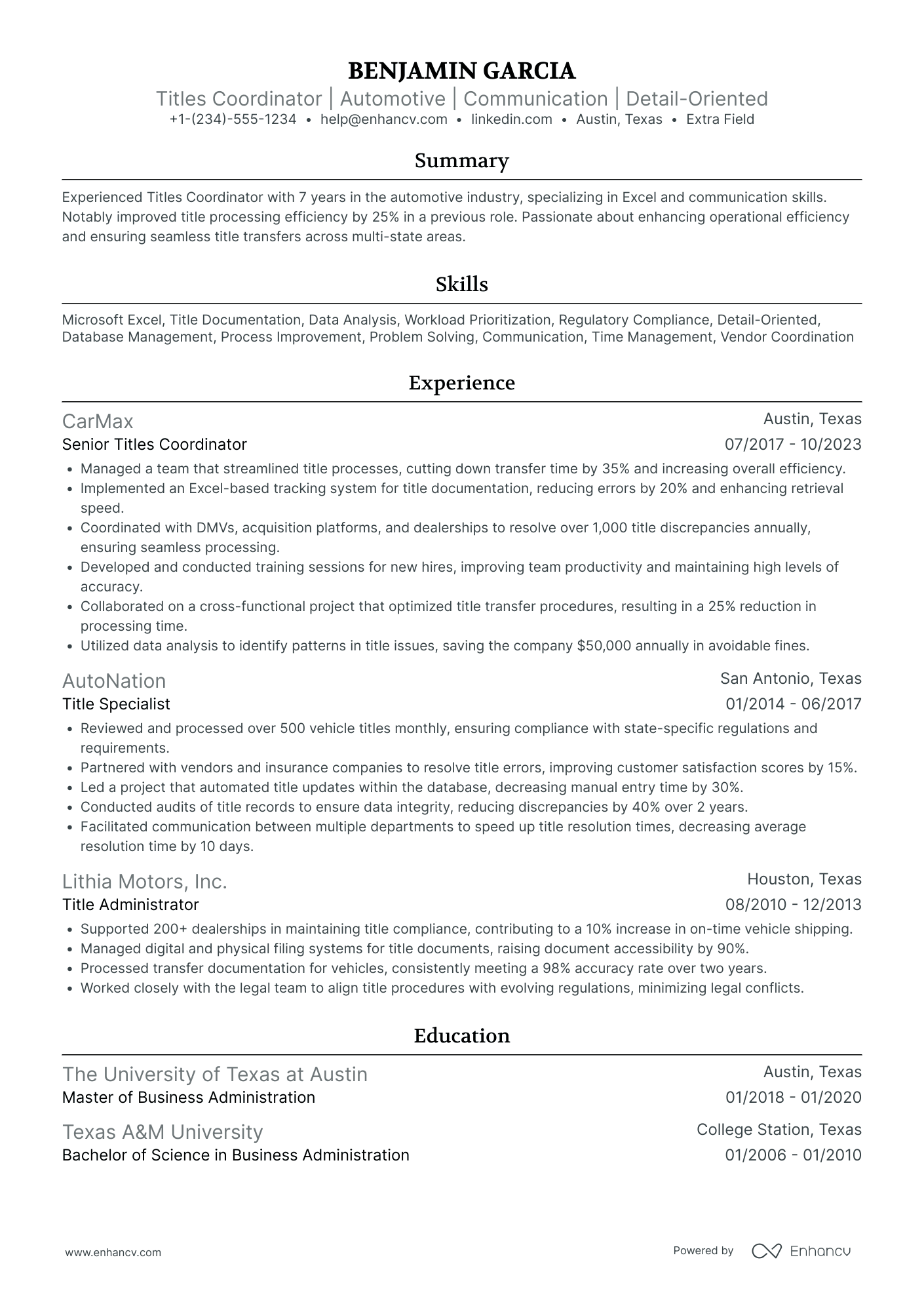 Car Salesman Coordinator Resume Example