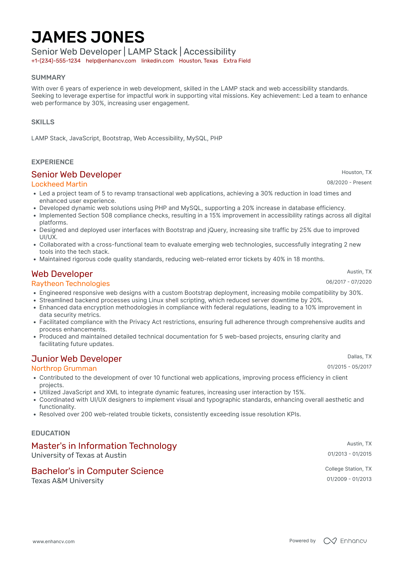 Web Developer Administrator Resume Example