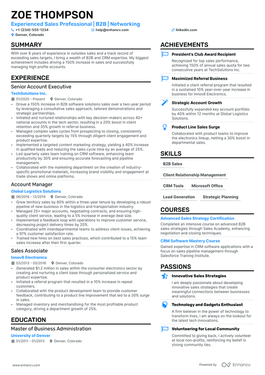 Regional Account Manager Resume Example
