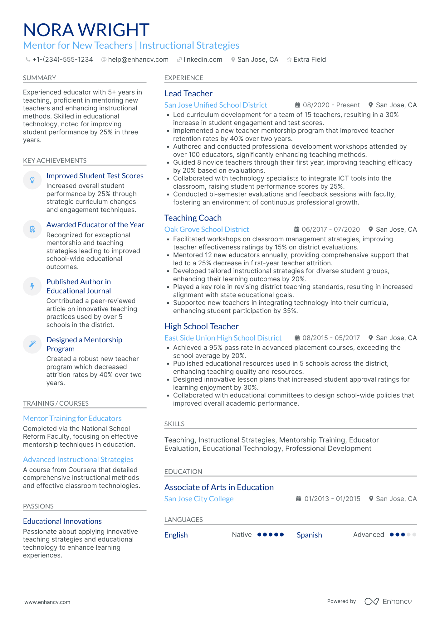 New Teacher Mentor Resume Example