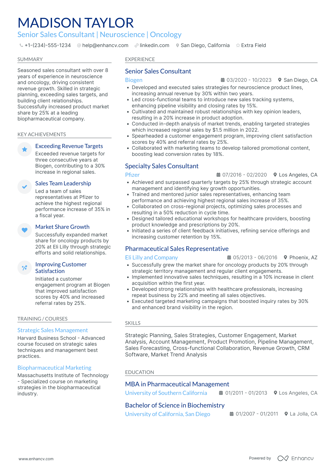 Pharmaceutical Sales Consultant Resume Example