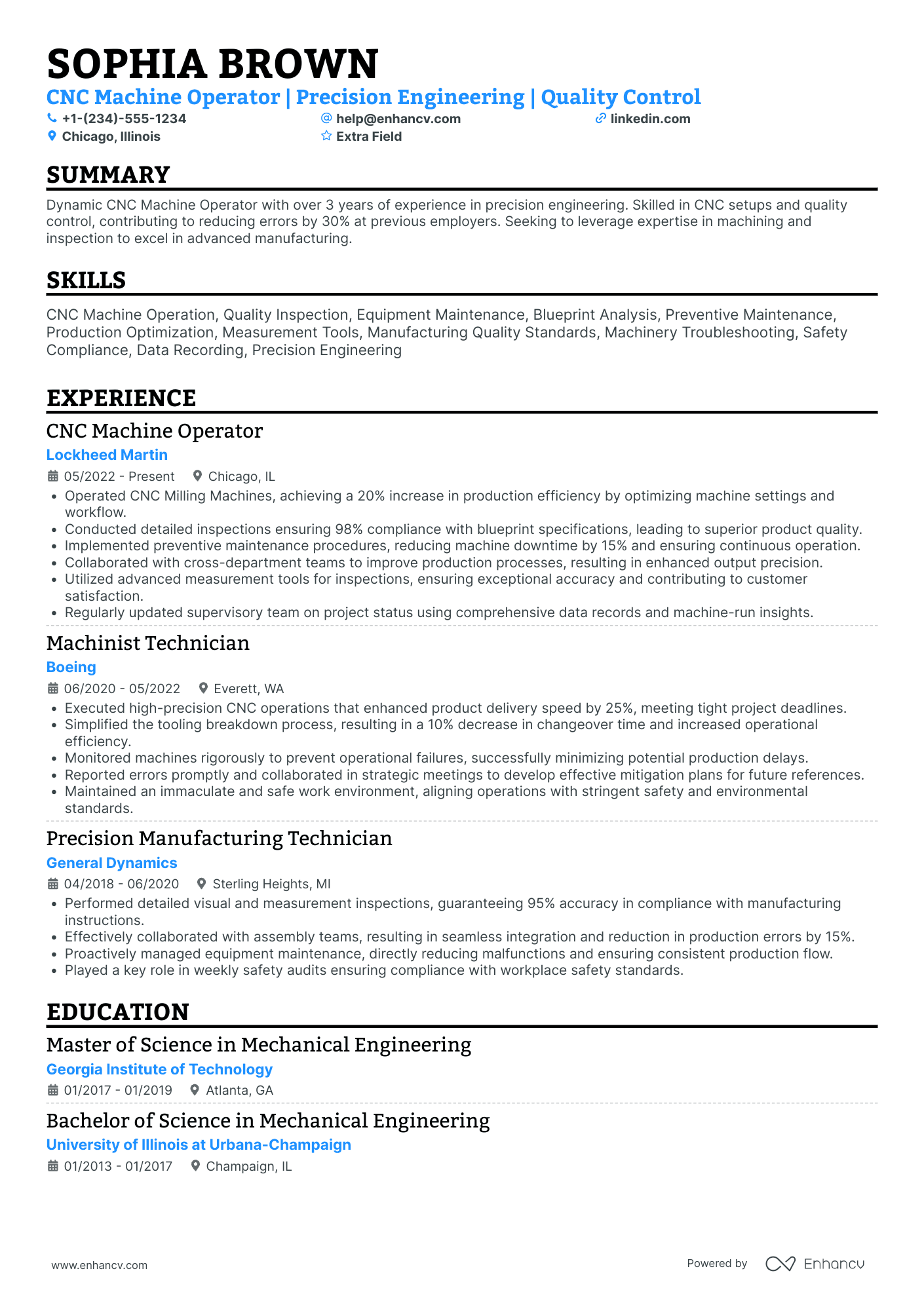 Machinist Operator Resume Example