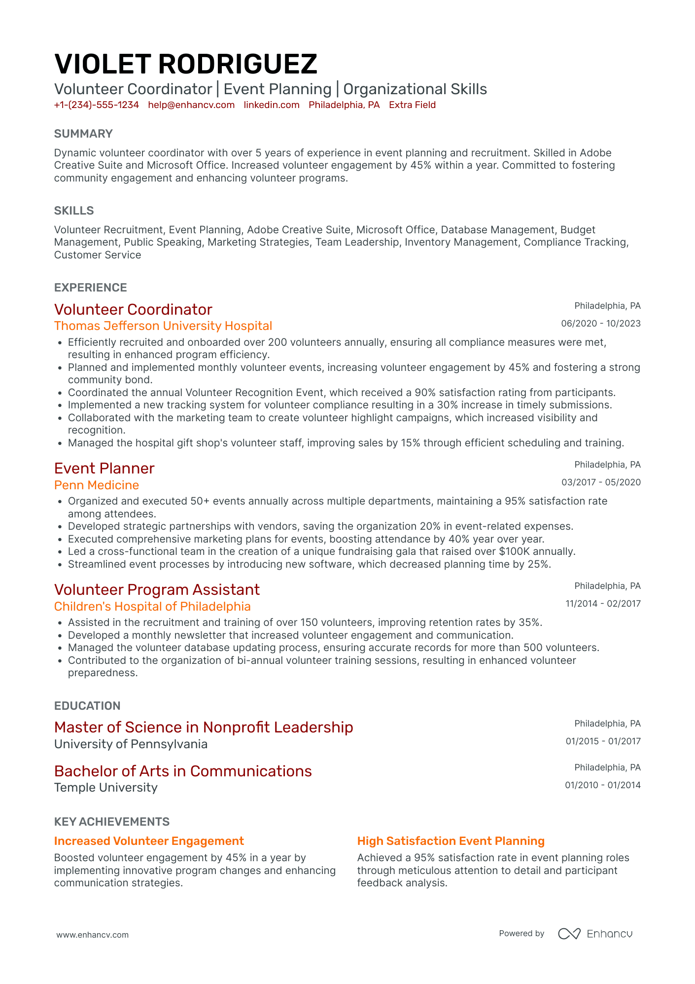 Hospital Volunteer Coordinator Resume Example