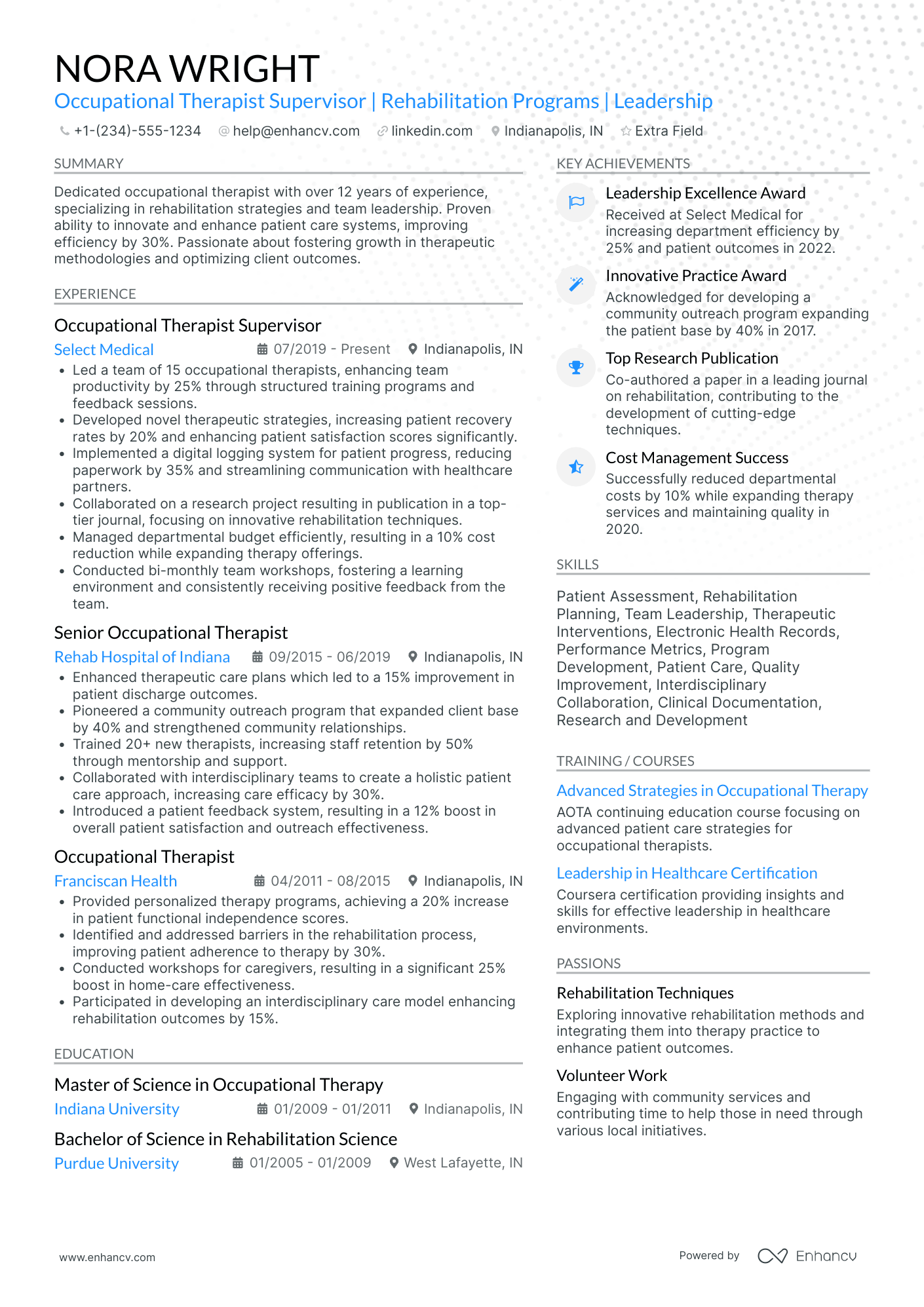 Occupational Therapist Supervisor Resume Example