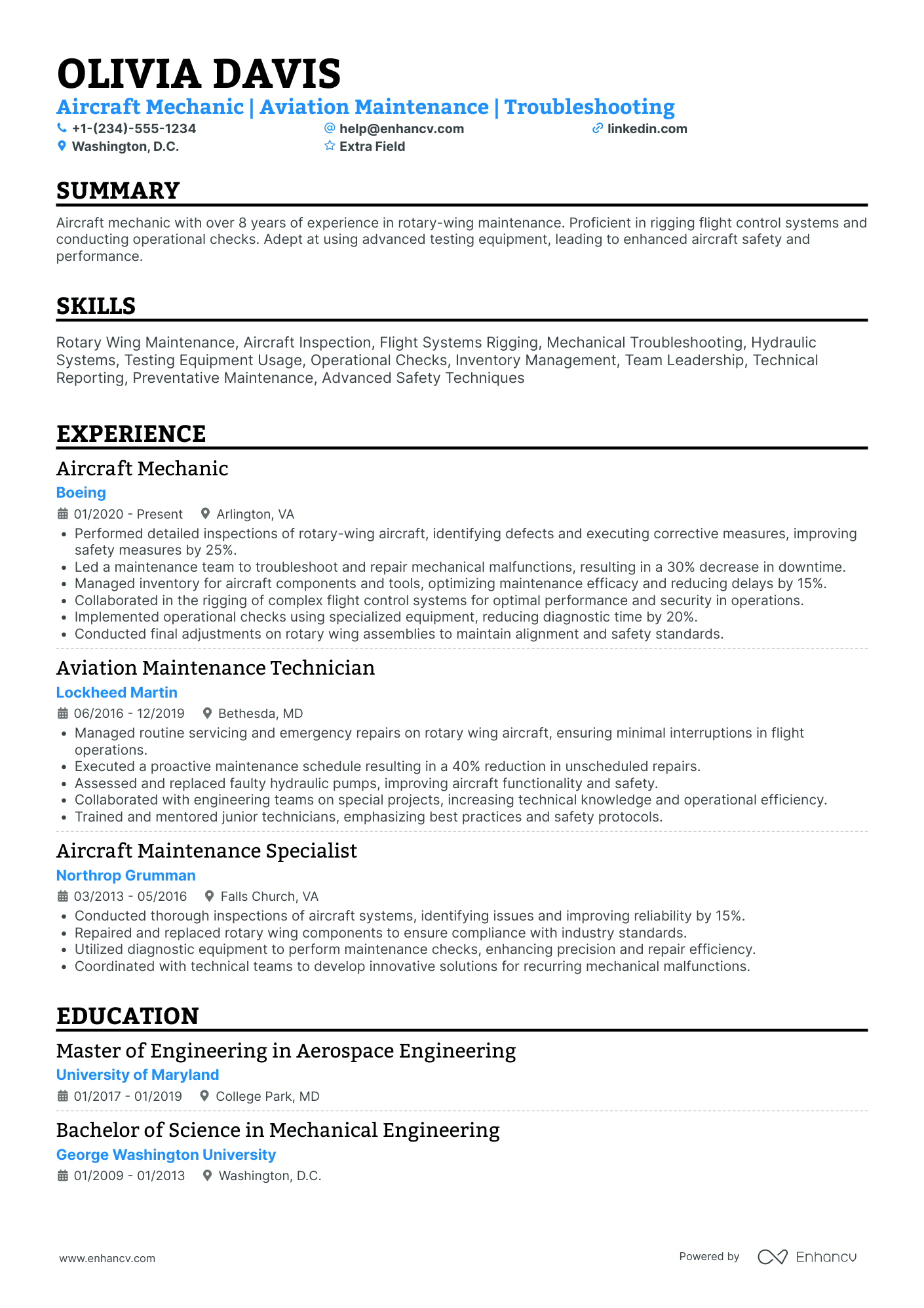 Aircraft Mechanic Resume Example