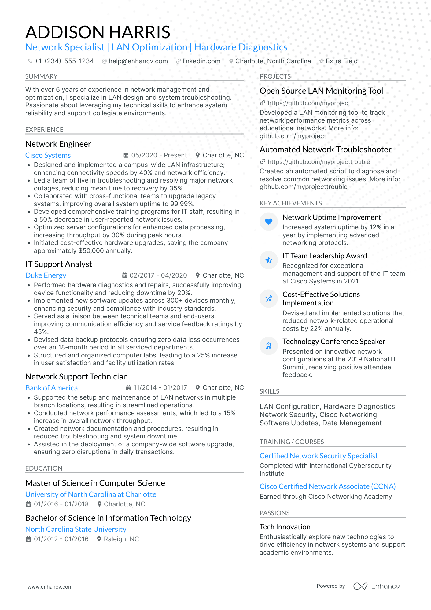 Network Administrator Specialist Resume Example