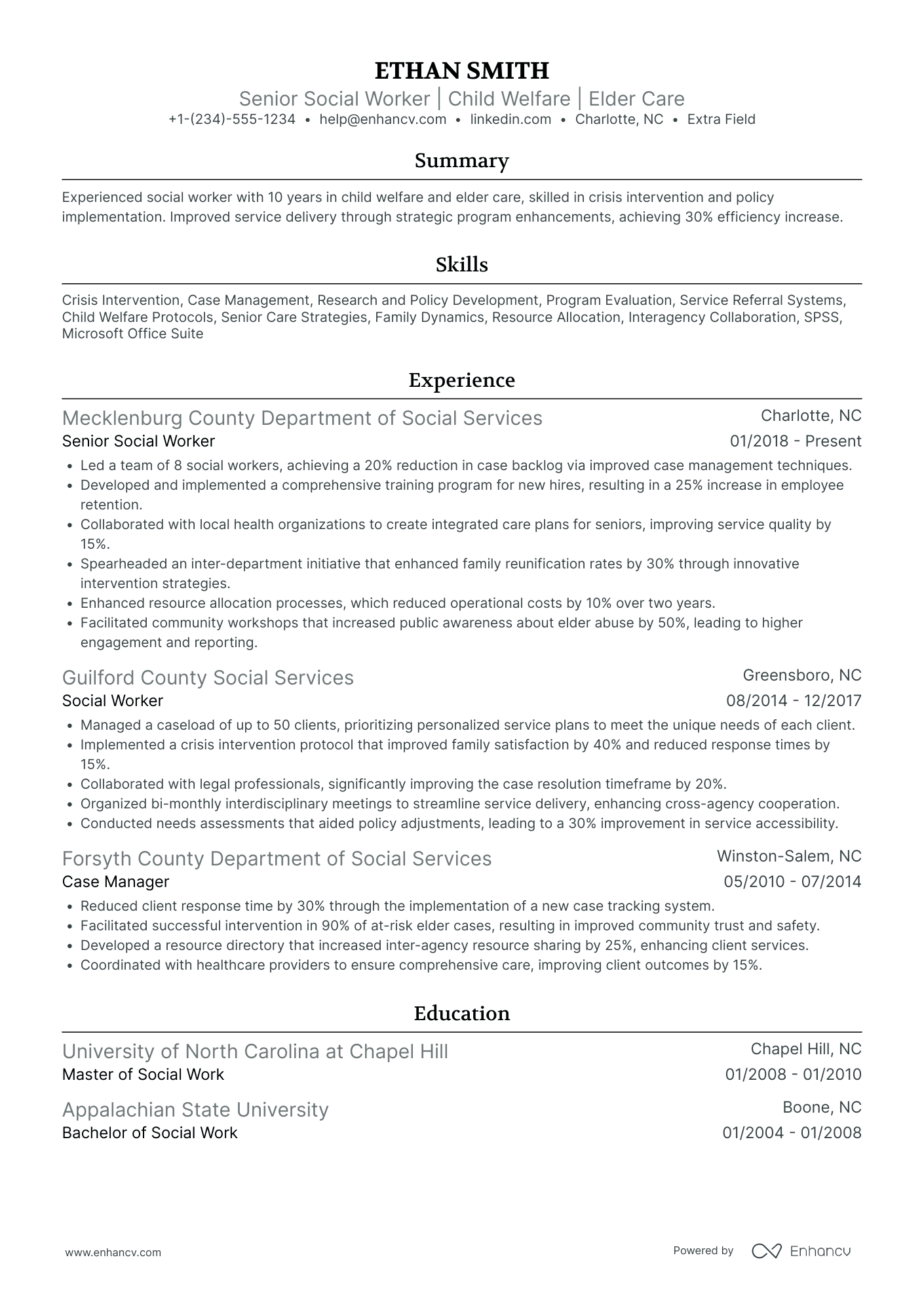 Senior Social Worker Resume Example