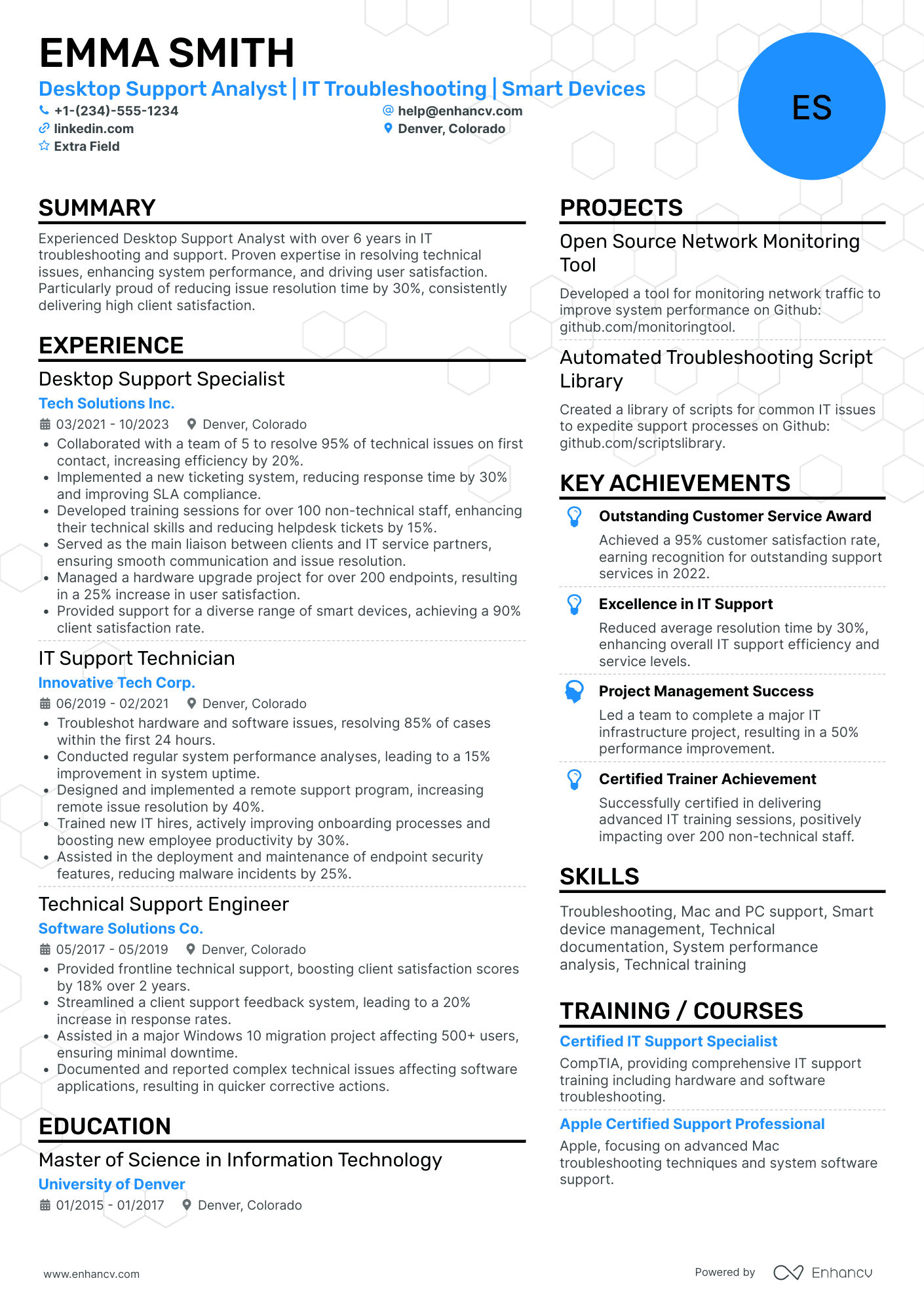 Desktop Support Supervisor Resume Example