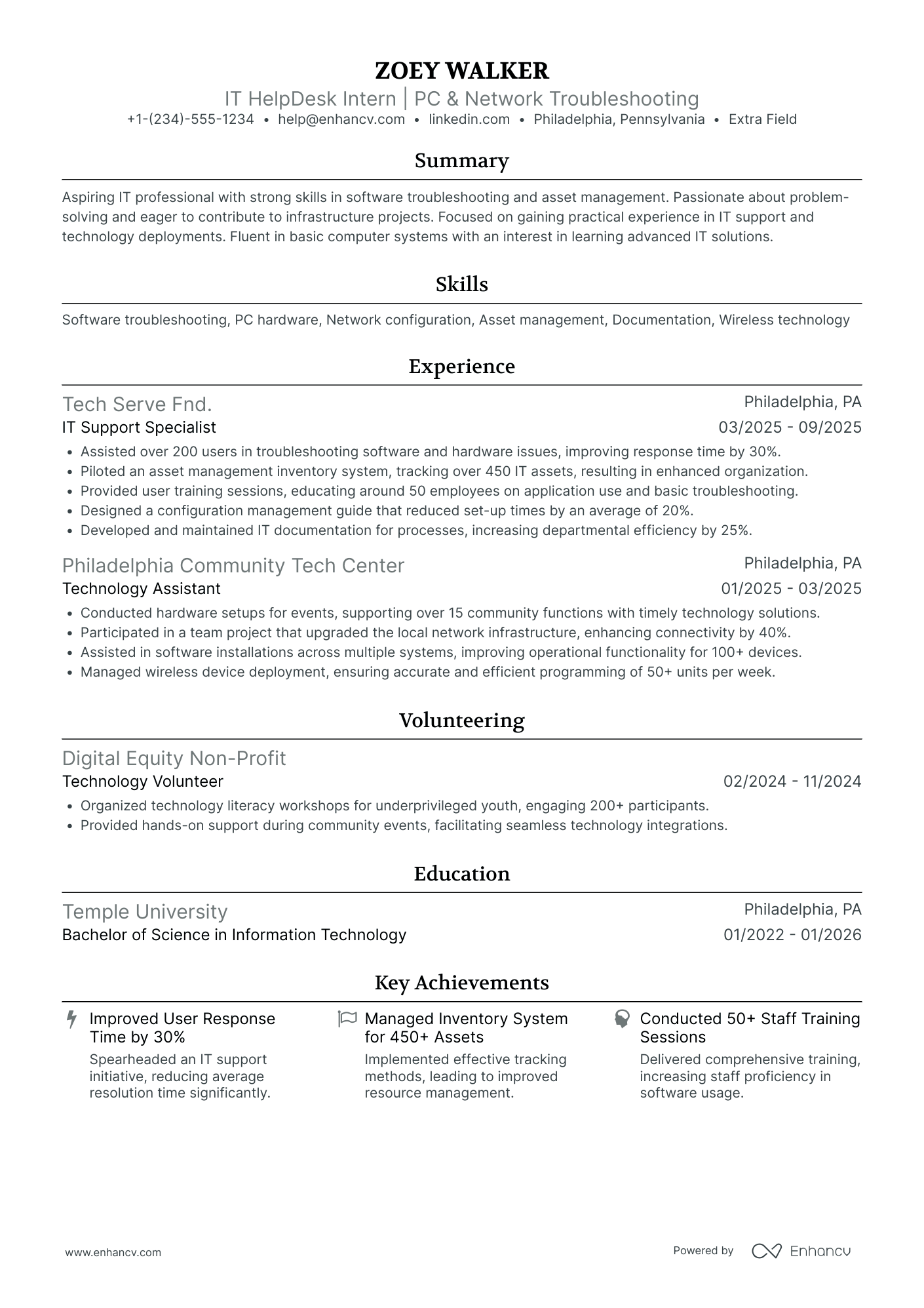 IT Helpdesk Support Intern Resume Example