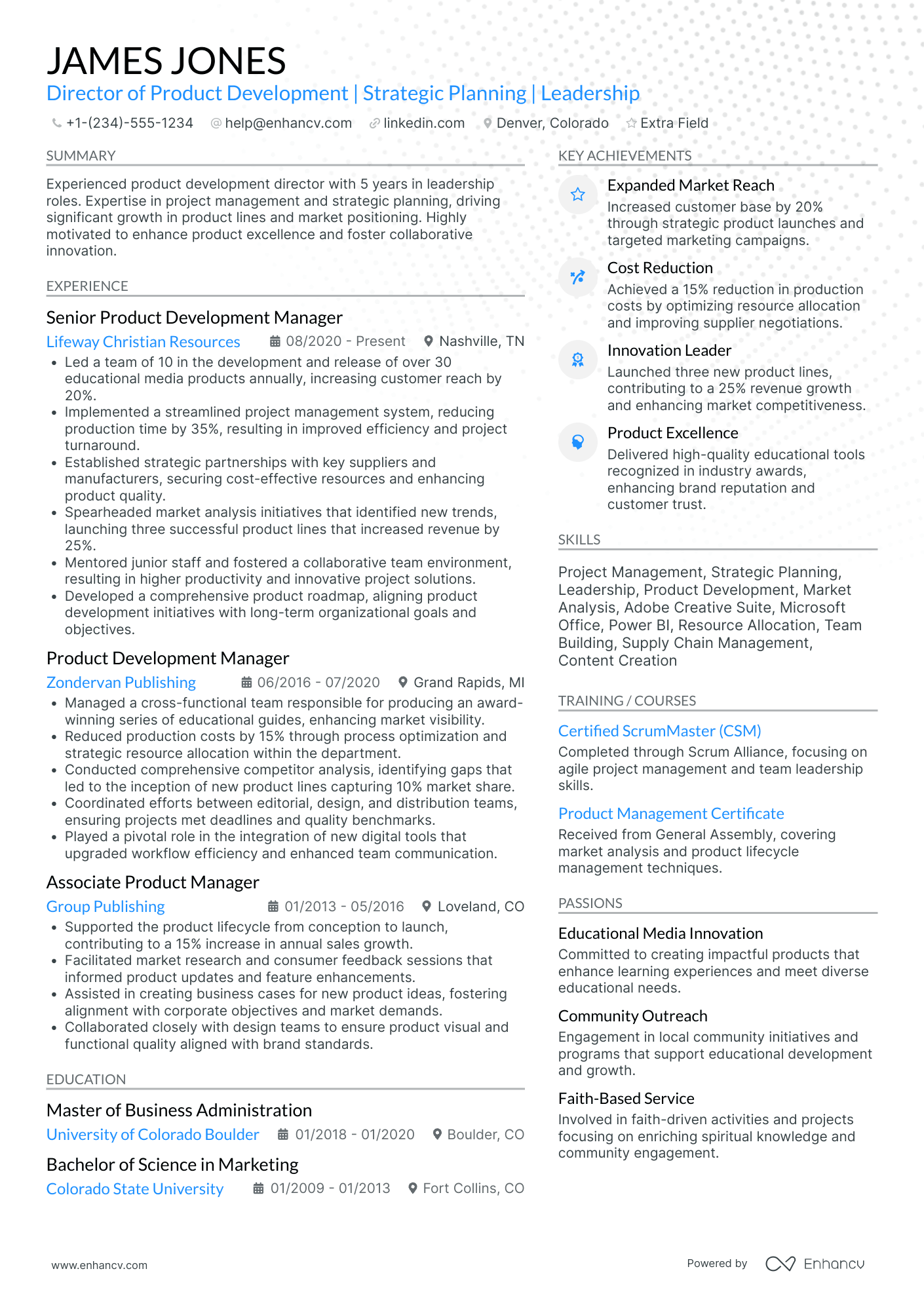 Managing Director of Product Development Resume Example