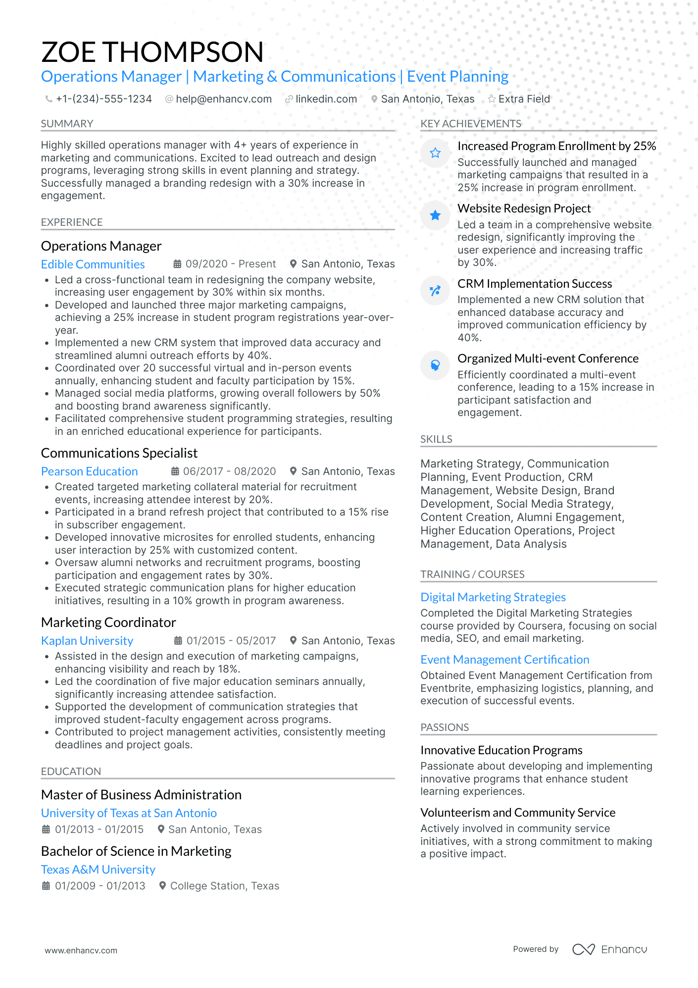 Non Profit Operations Manager Resume Example