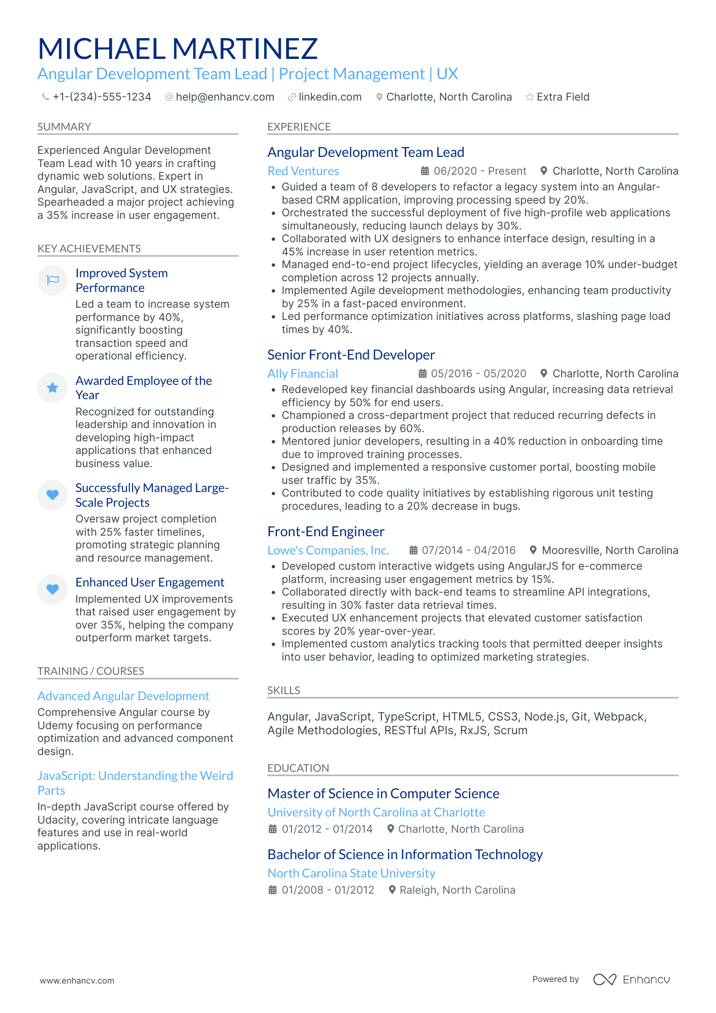 Angular Development Team Lead Resume Example