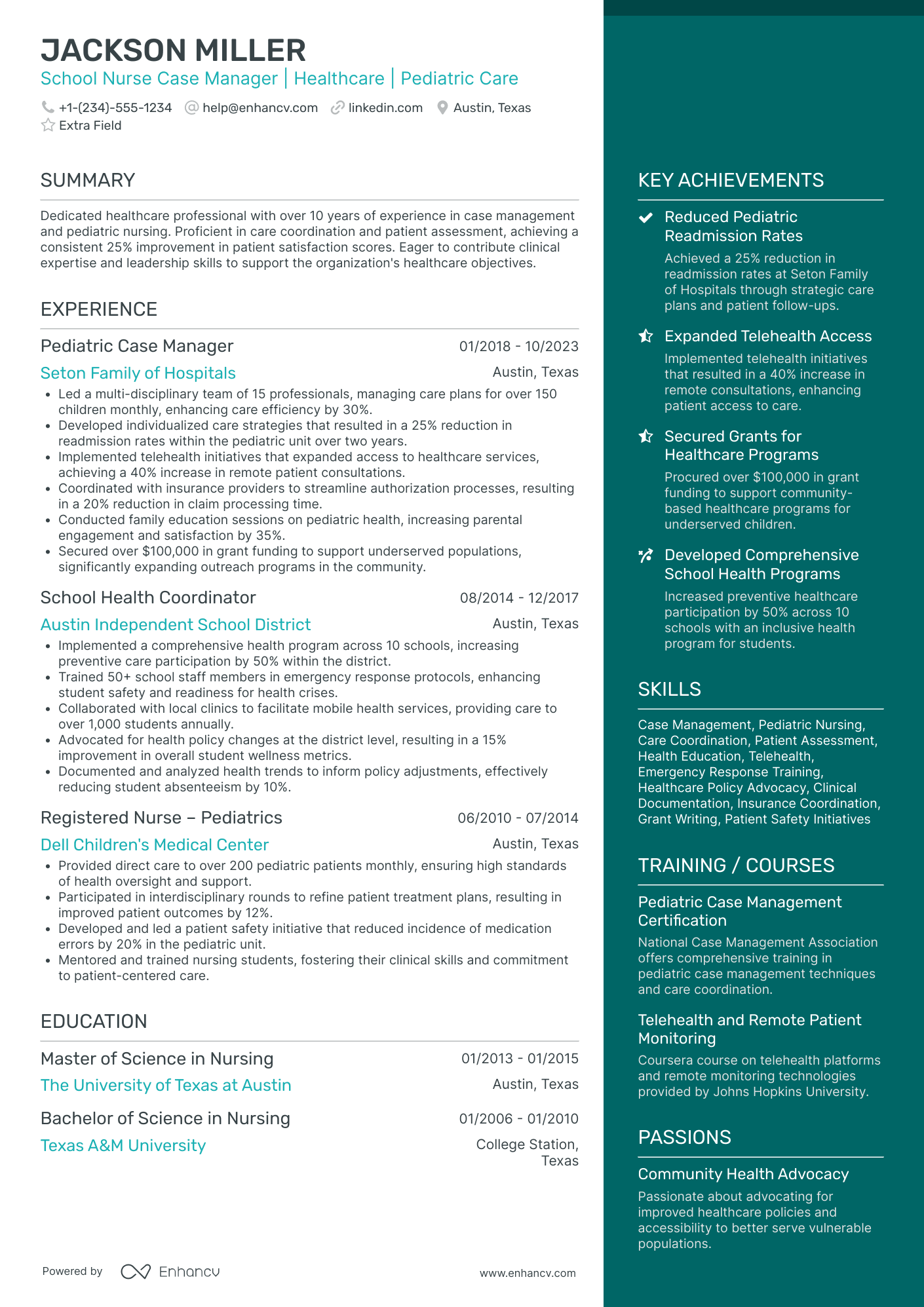 School Nurse Case Manager Resume Example