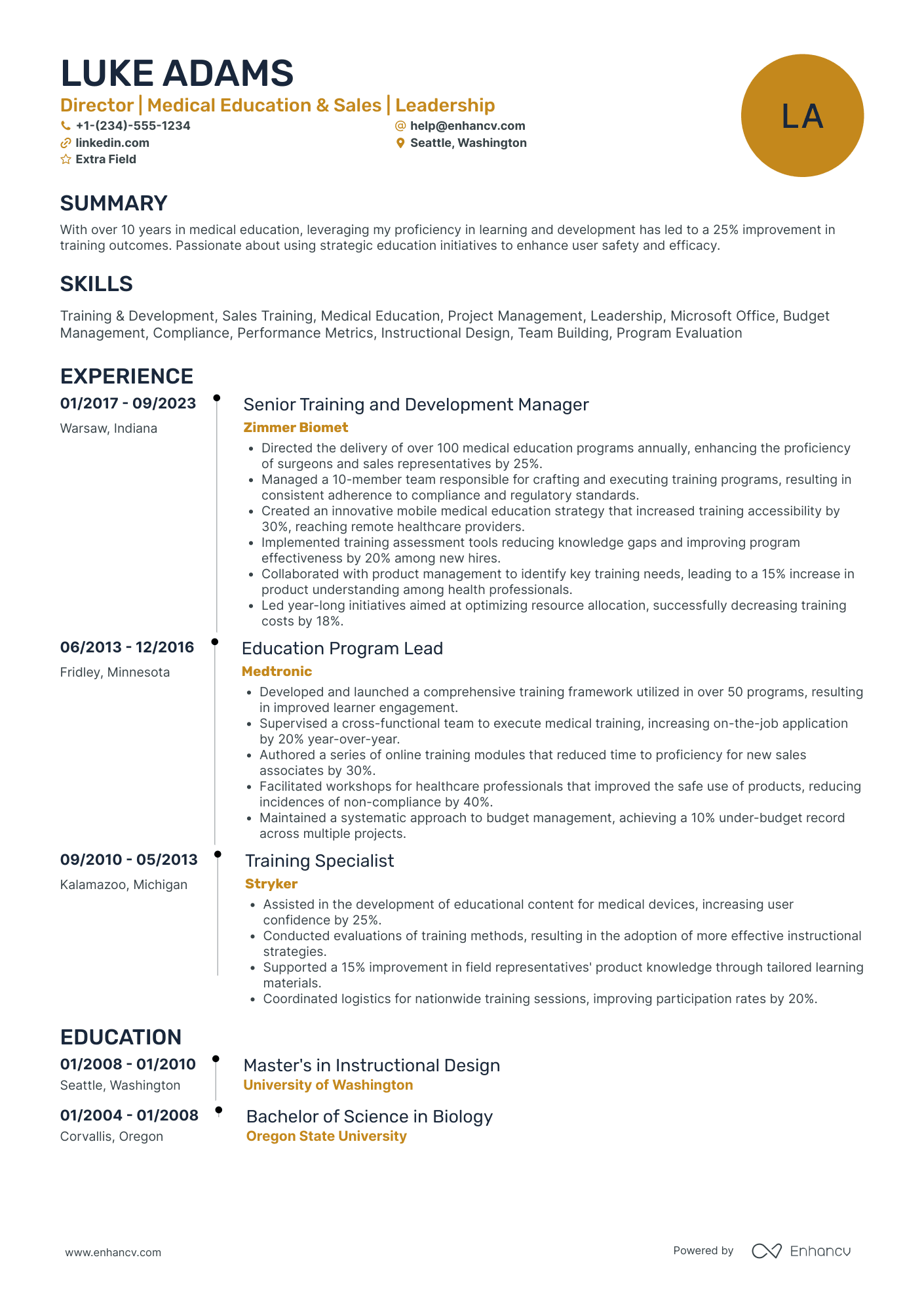 Director of Medical Sales Resume Example