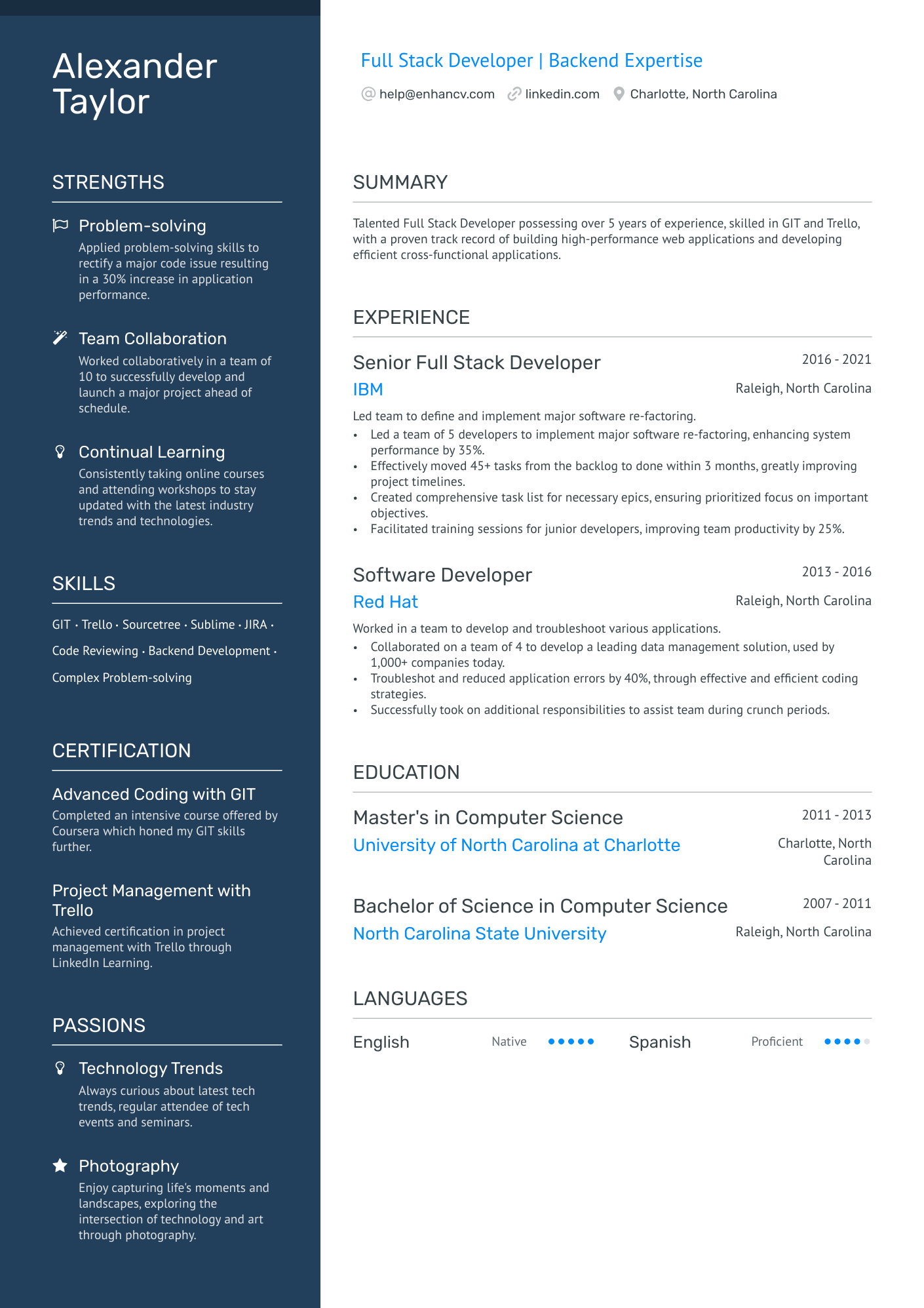Full Stack Web Developer Resume Example