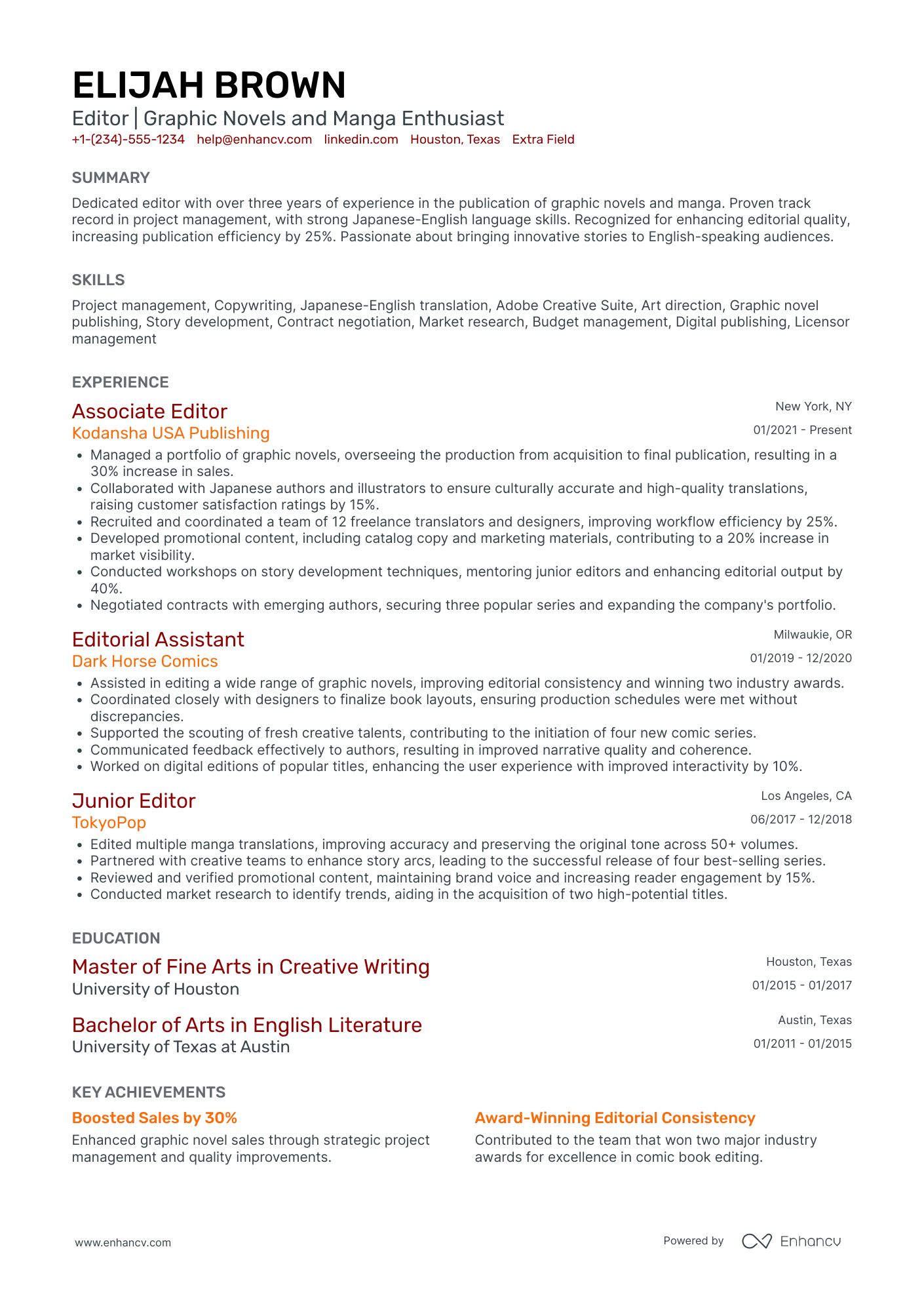 Comic Book Illustrator Resume Example