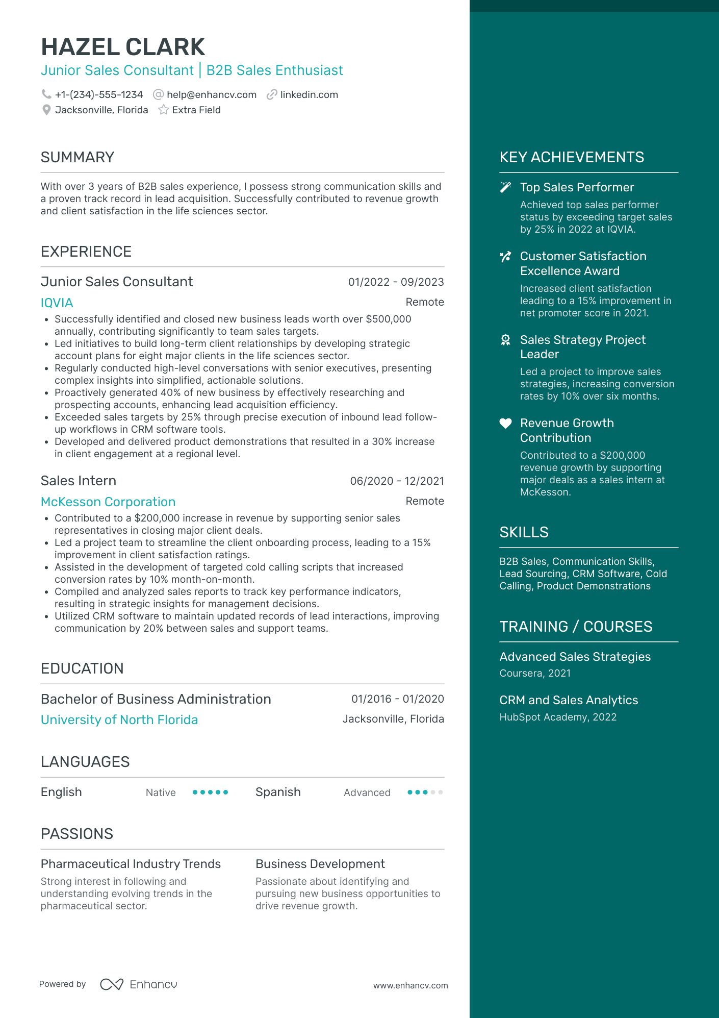 Junior Sales Consultant Resume Example