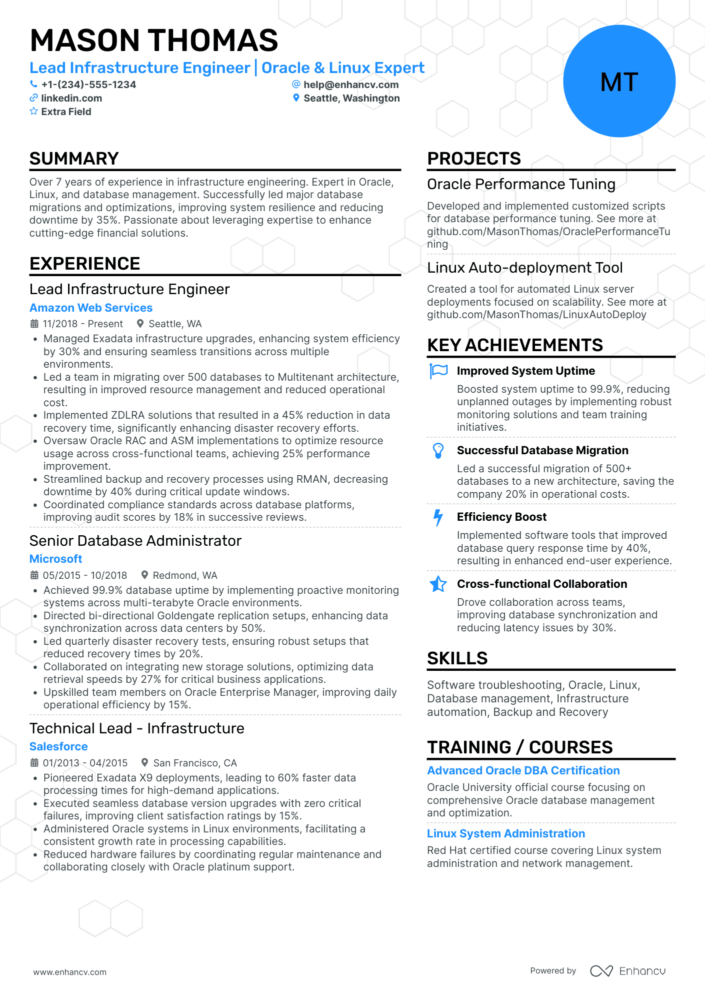 Database Infrastructure Engineer Resume Example