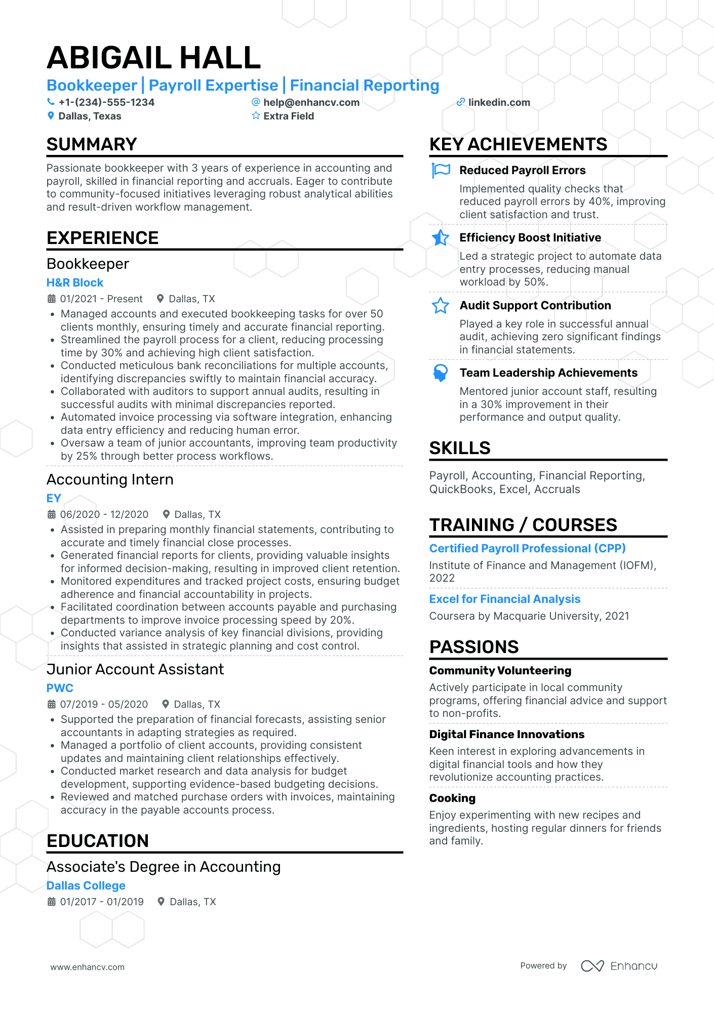 Junior Bookkeeper Resume Example