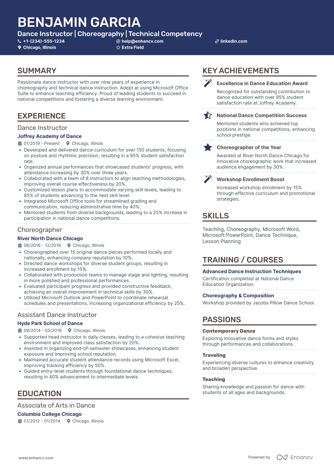 After School Dance Instructor Resume Example