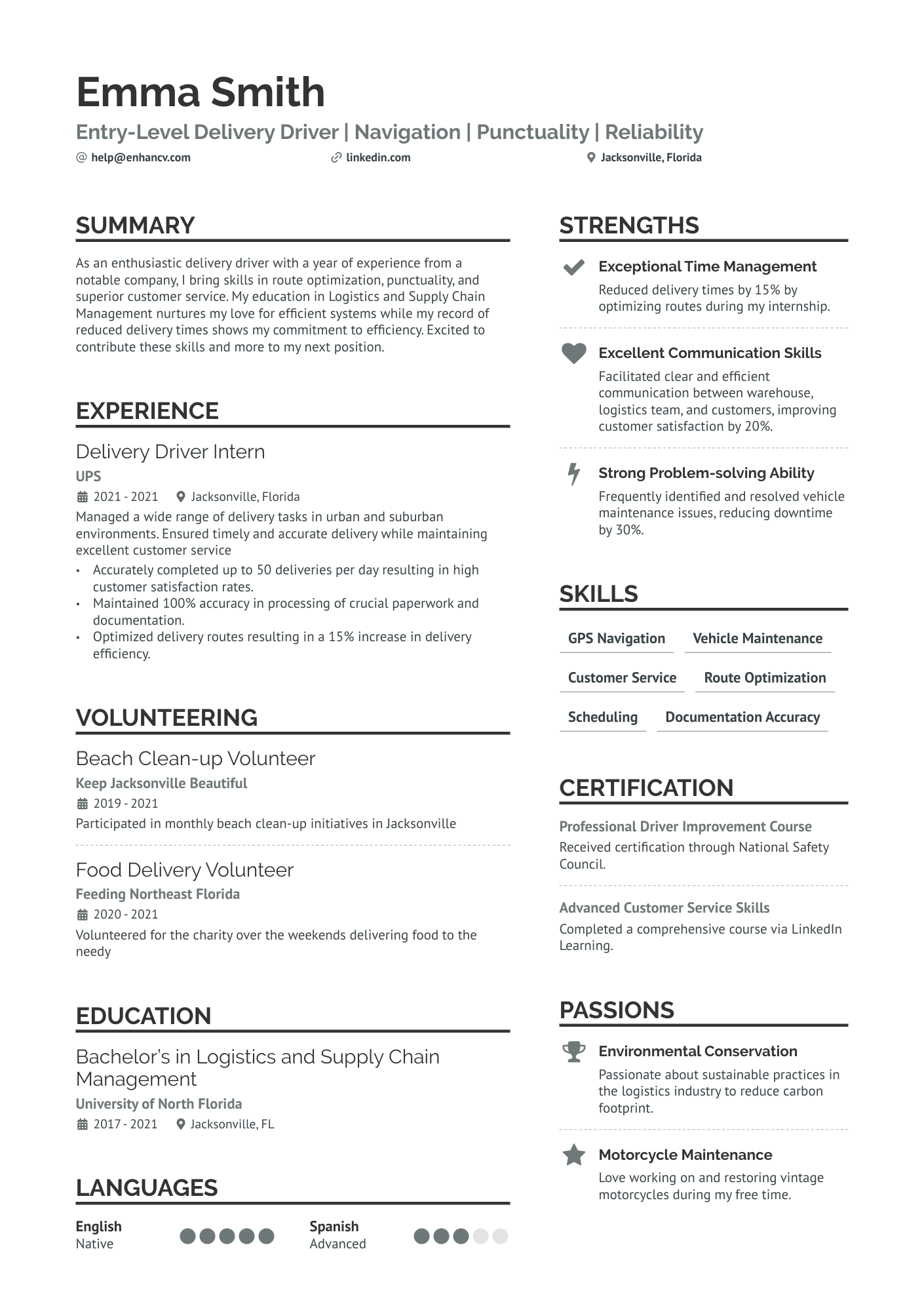 Entry Level Delivery Driver Resume Example