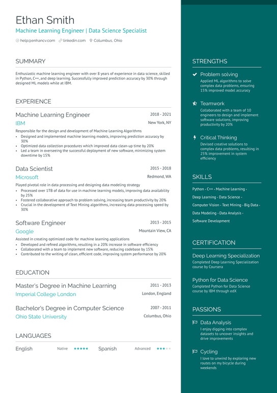 Computer Vision Data Engineer Resume Example