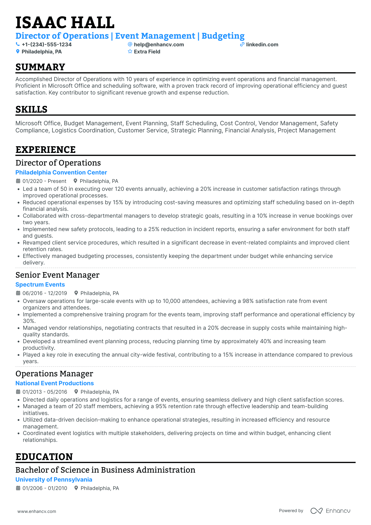 Senior Director of Operations Resume Example