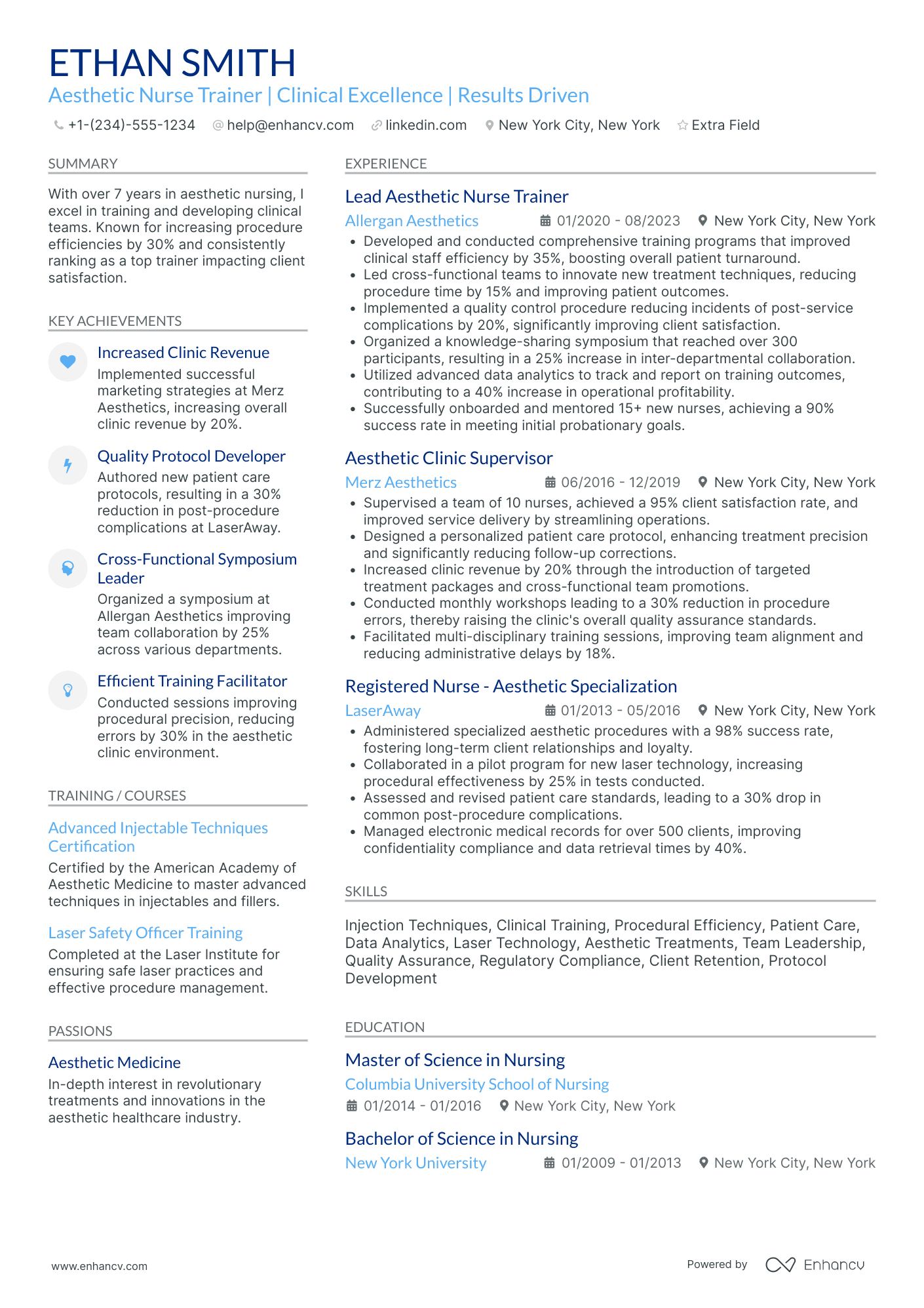 Aesthetic Nurse Trainer Resume Example