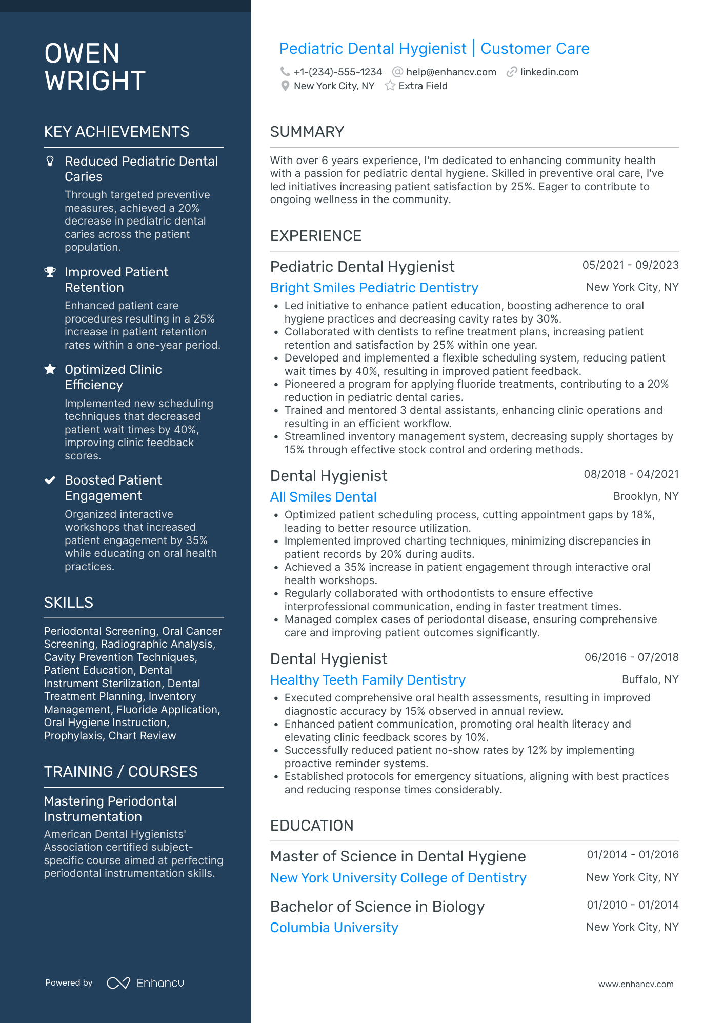 Pediatric Dental Hygienist Resume Example