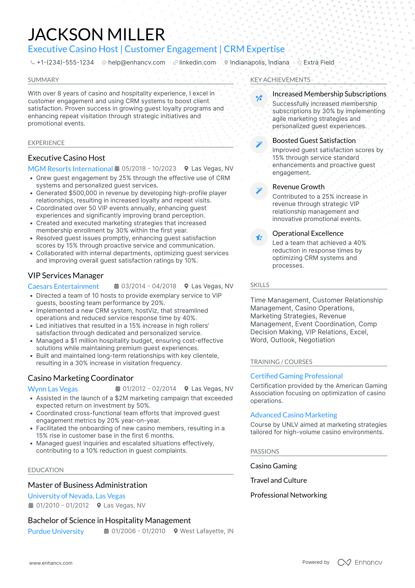 Casino Hostess Resume Example