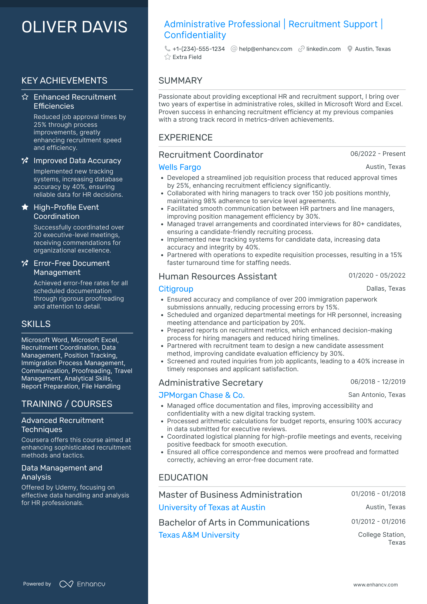 Corporate Recruiting Coordinator Resume Example