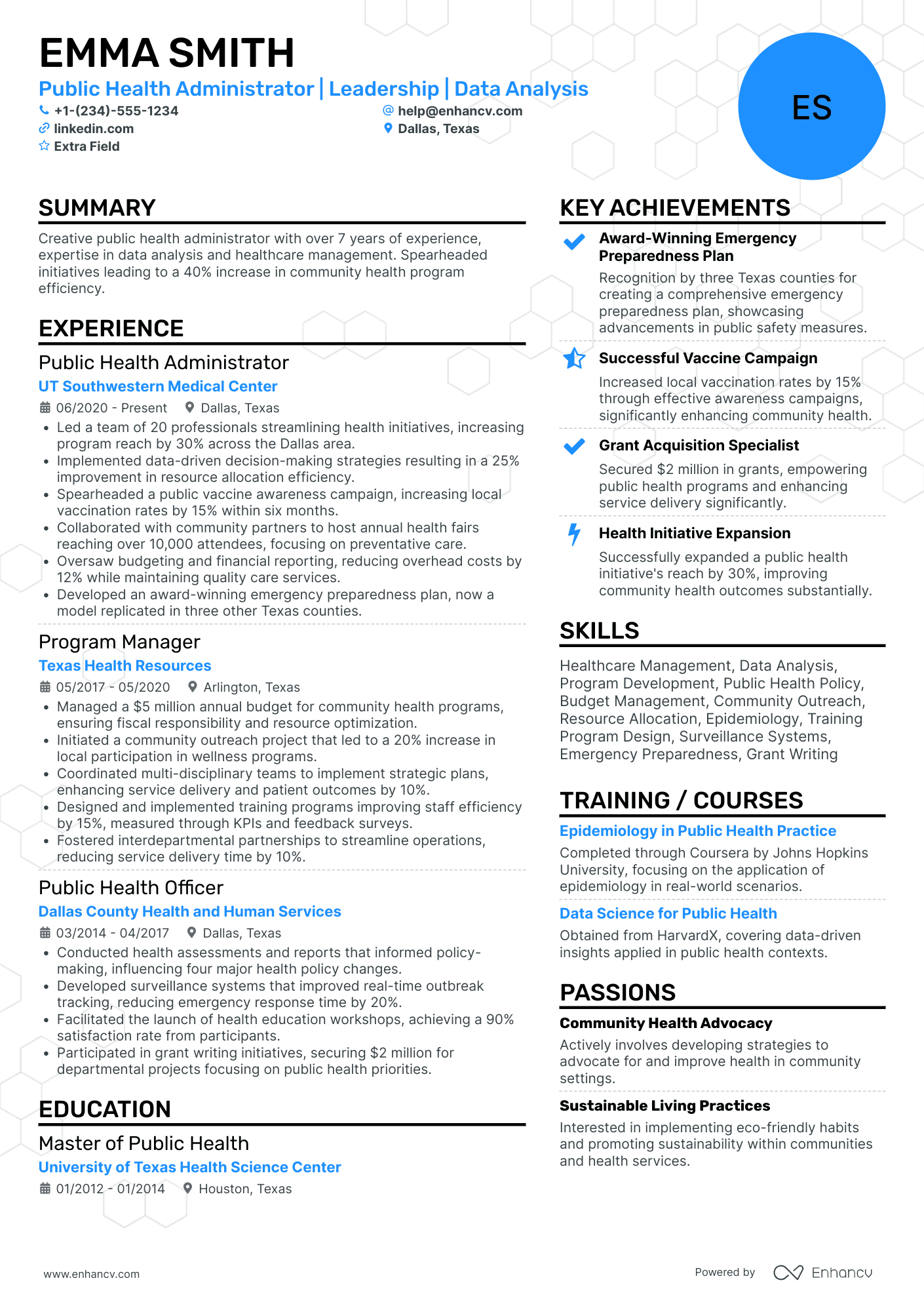 Public Health Administrator Resume Example