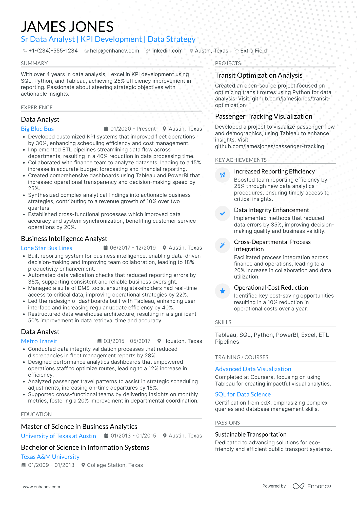 Senior Database Analyst Resume Example