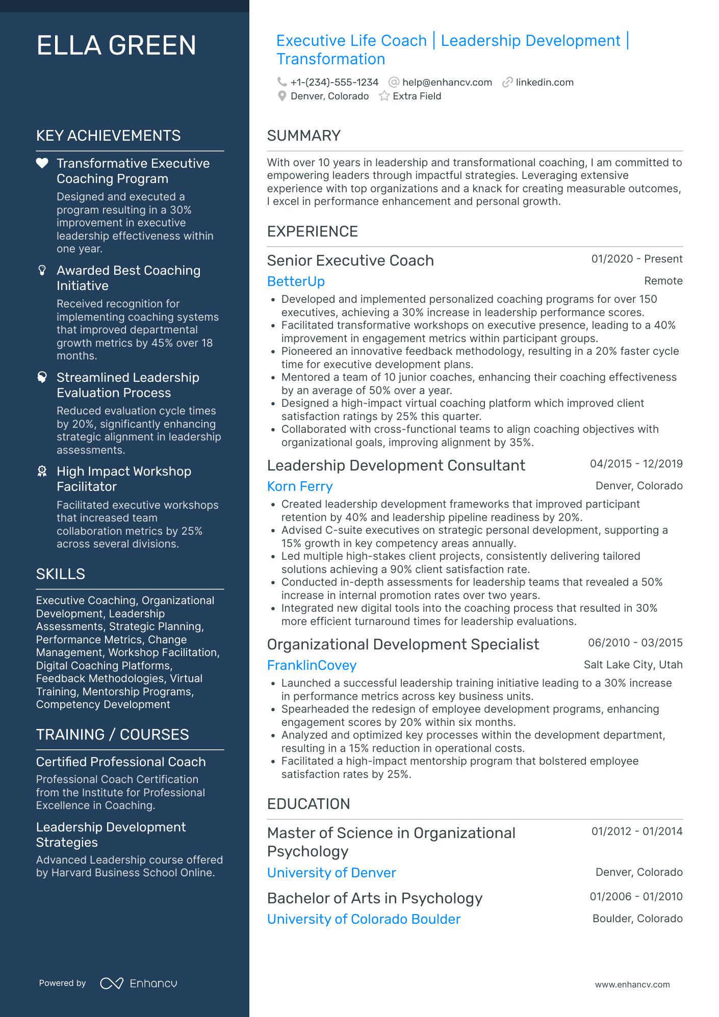 Executive Life Coach Resume Example