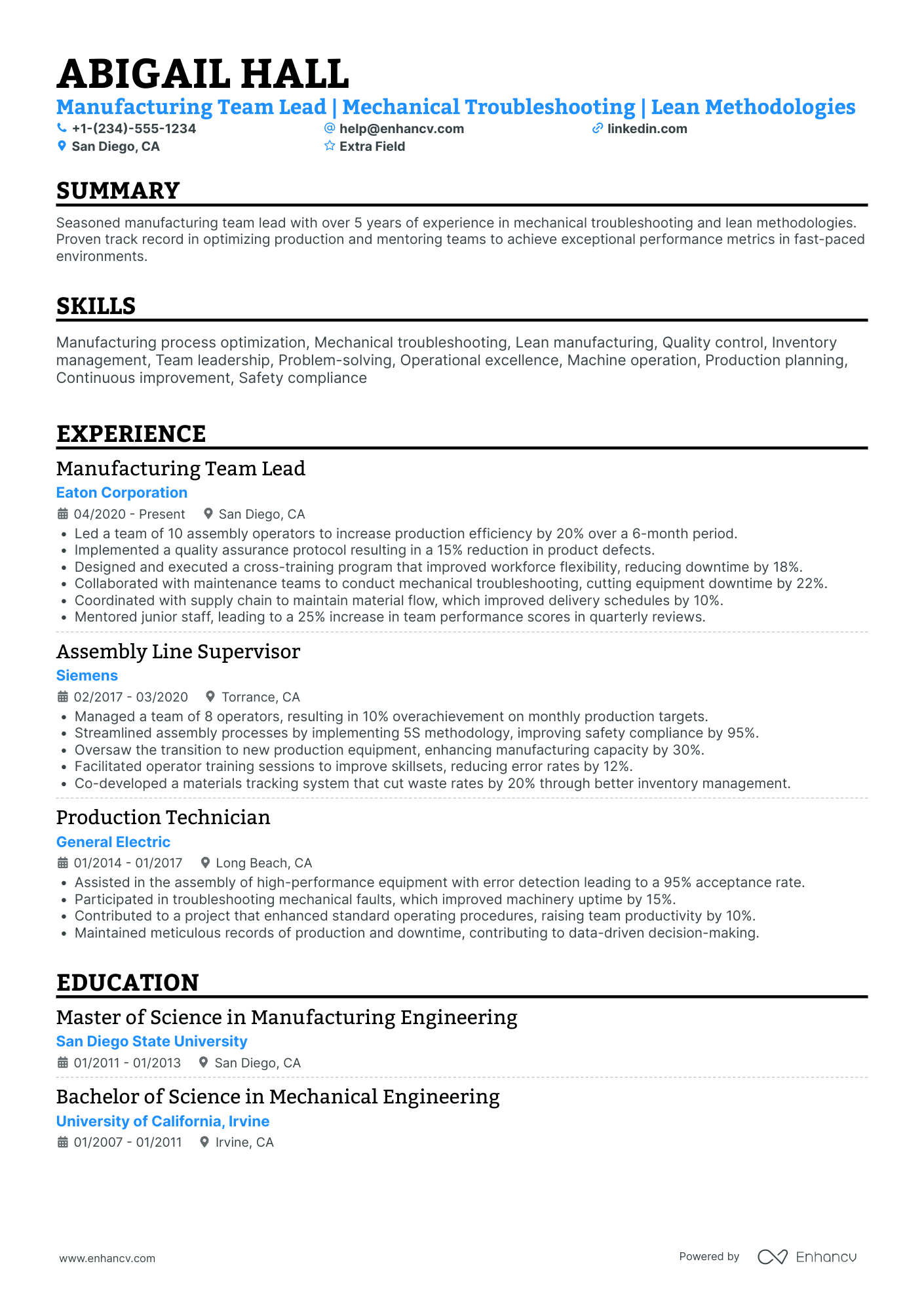 Factory Assembly Line Worker Resume Example