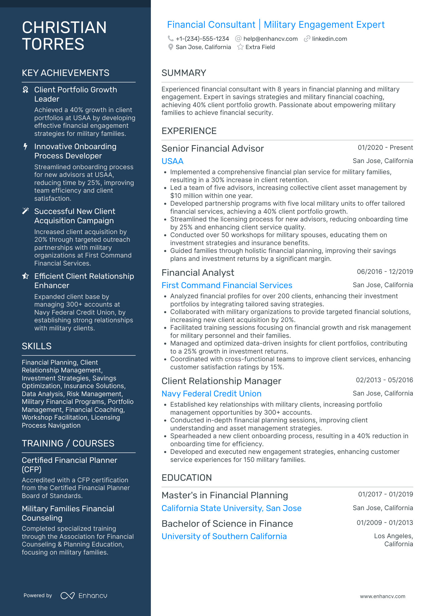 Senior Financial Advisor Resume Example