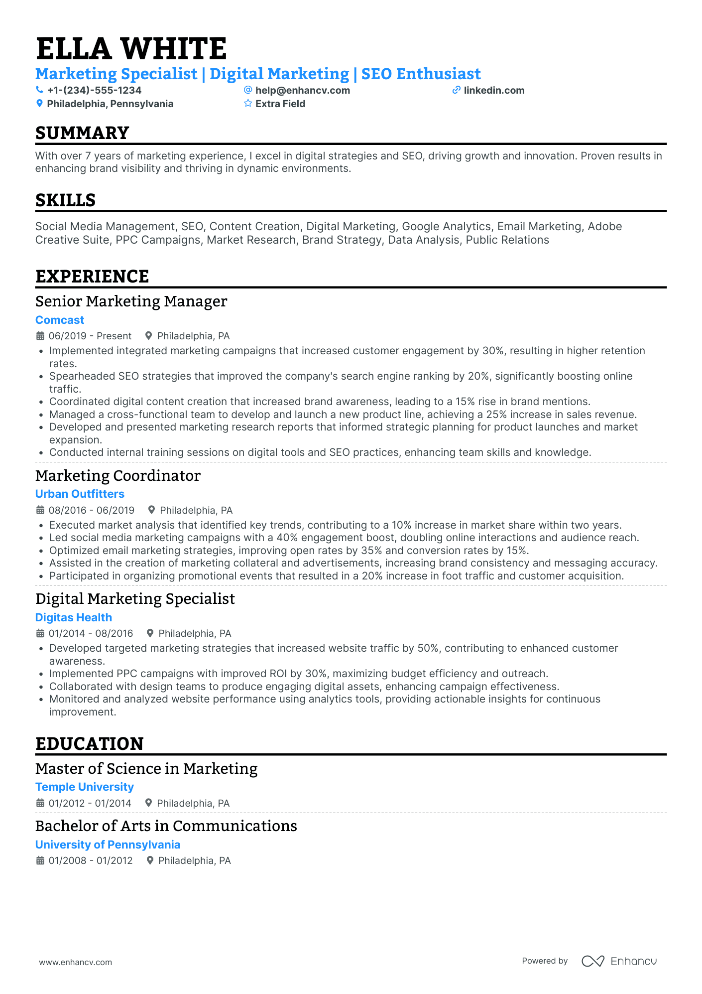 SEO Marketing Specialist Resume Example