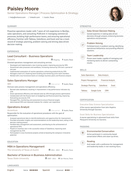 Experienced Operations Manager Resume Example