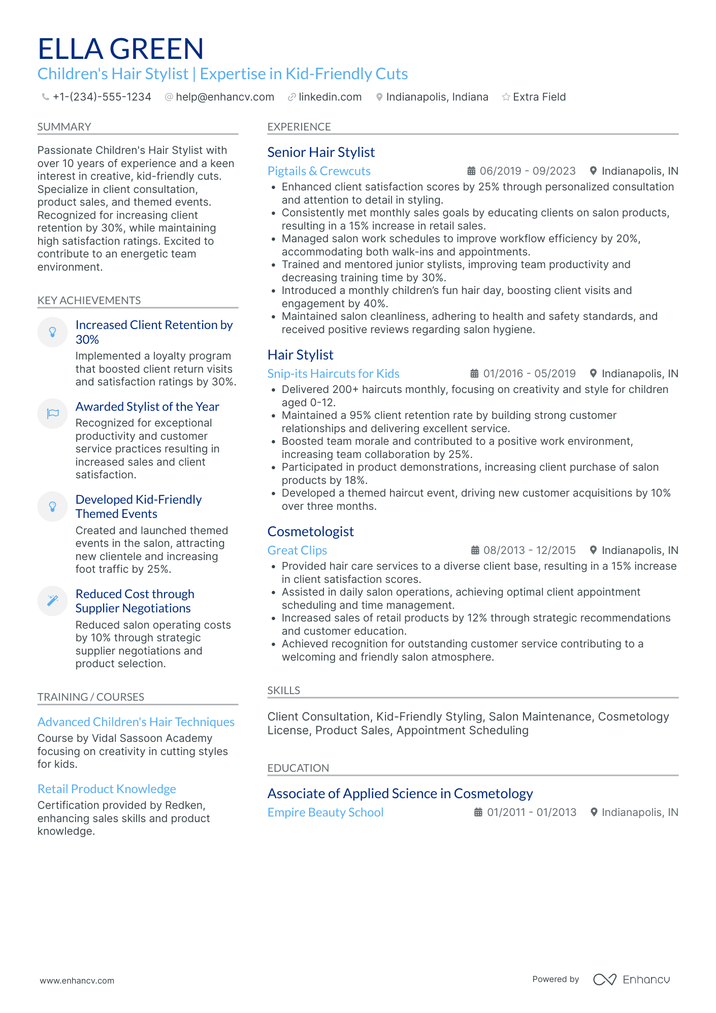 Children's Hair Stylist Resume Example