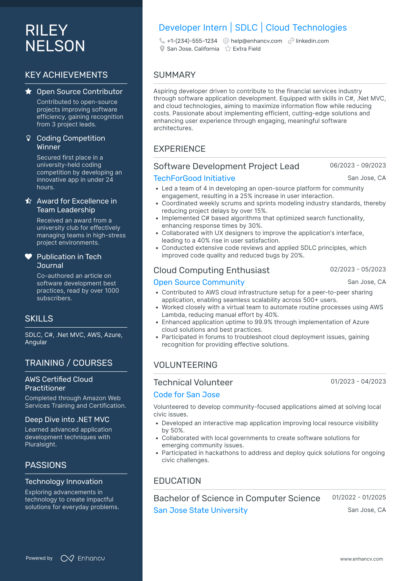 Front End Developer Intern Resume Example