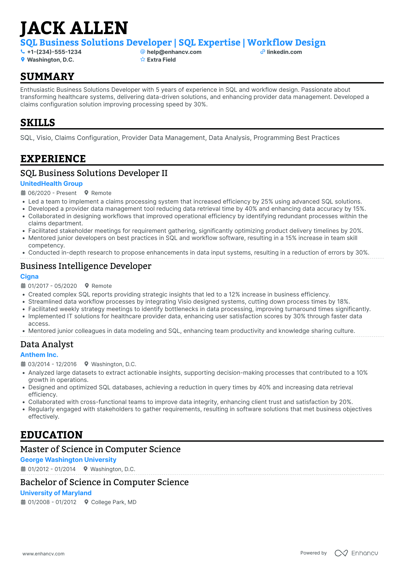 SQL Developer Analyst Resume Example