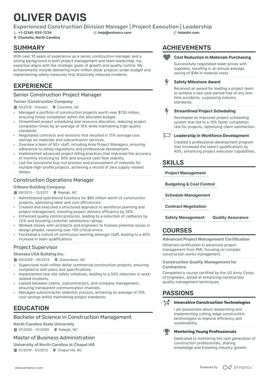 Division Manager Resume Example