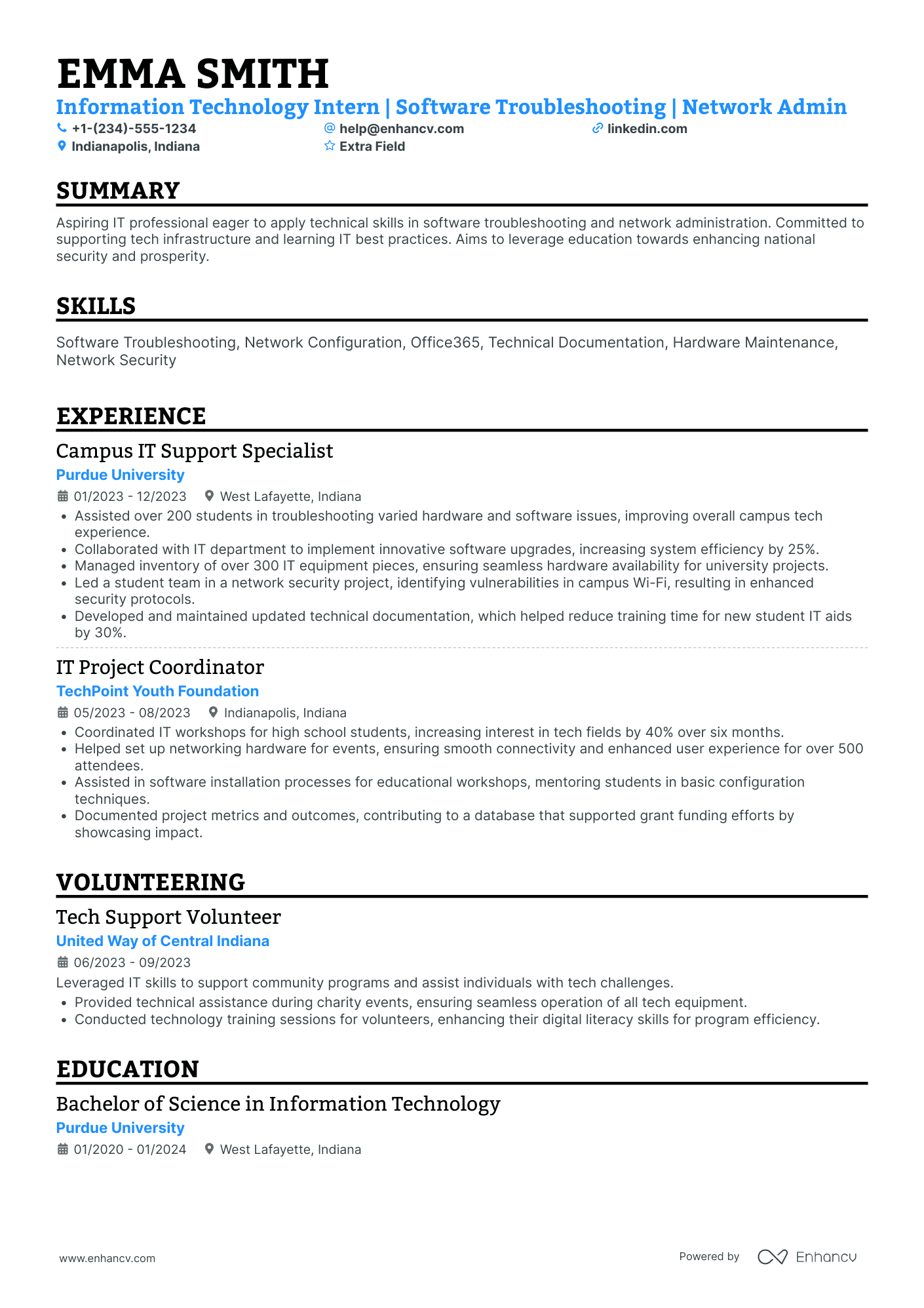 IT Network Administrator Intern Resume Example