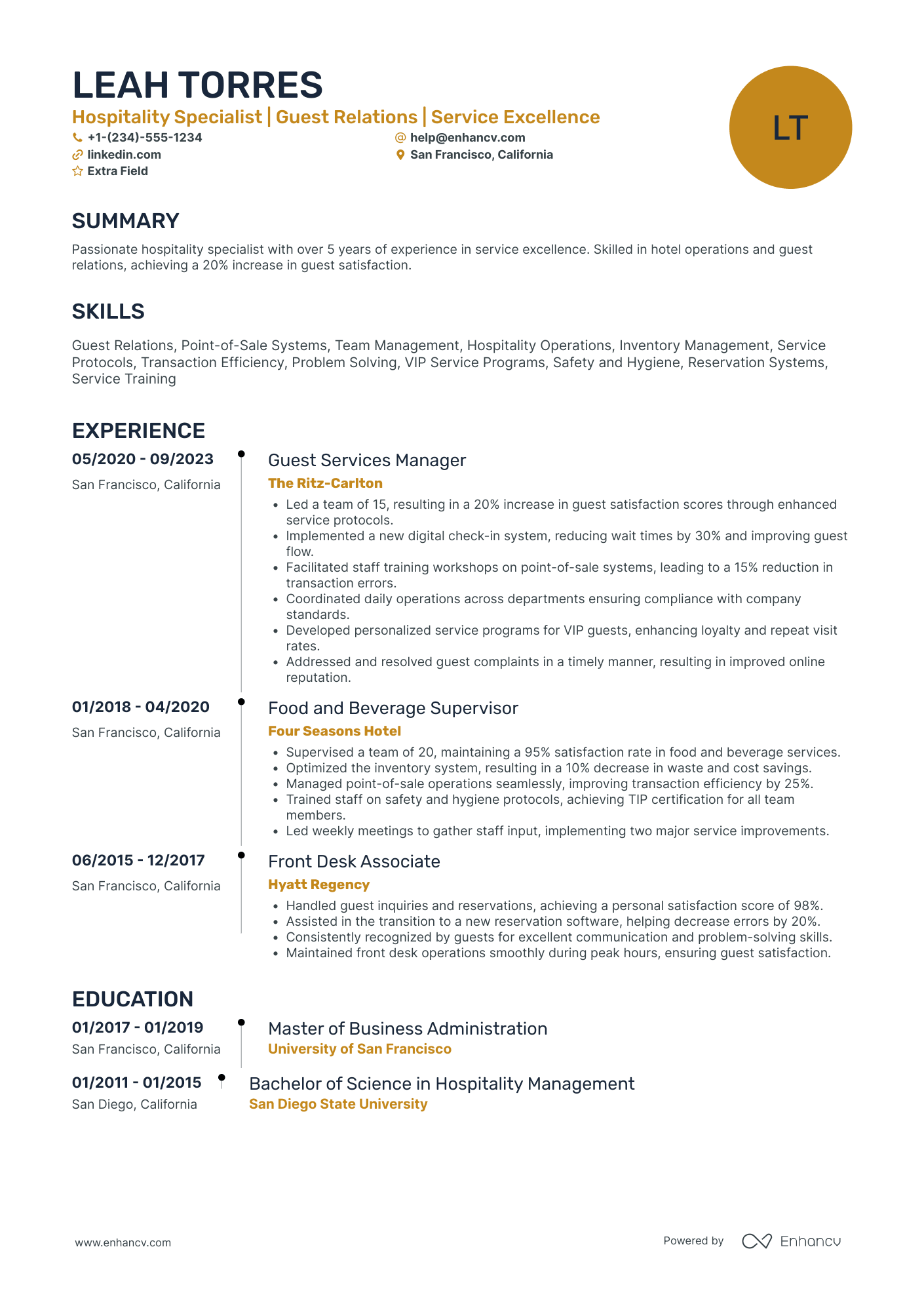 Bar Waiter Resume Example