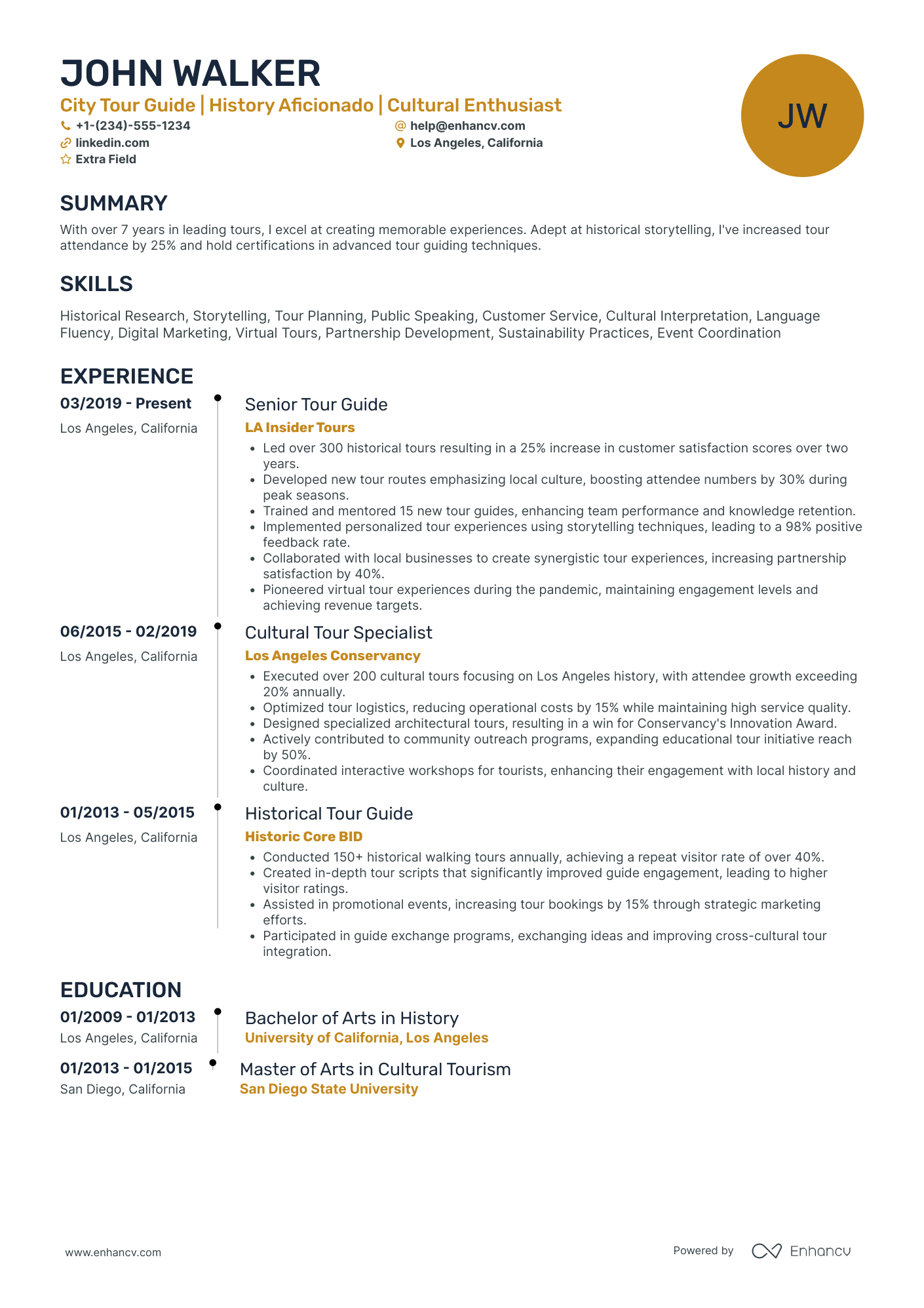 City Tour Guide Resume Example