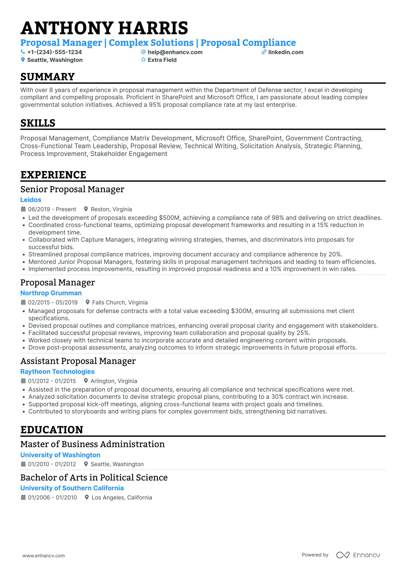 Associate Bid Manager Resume Example