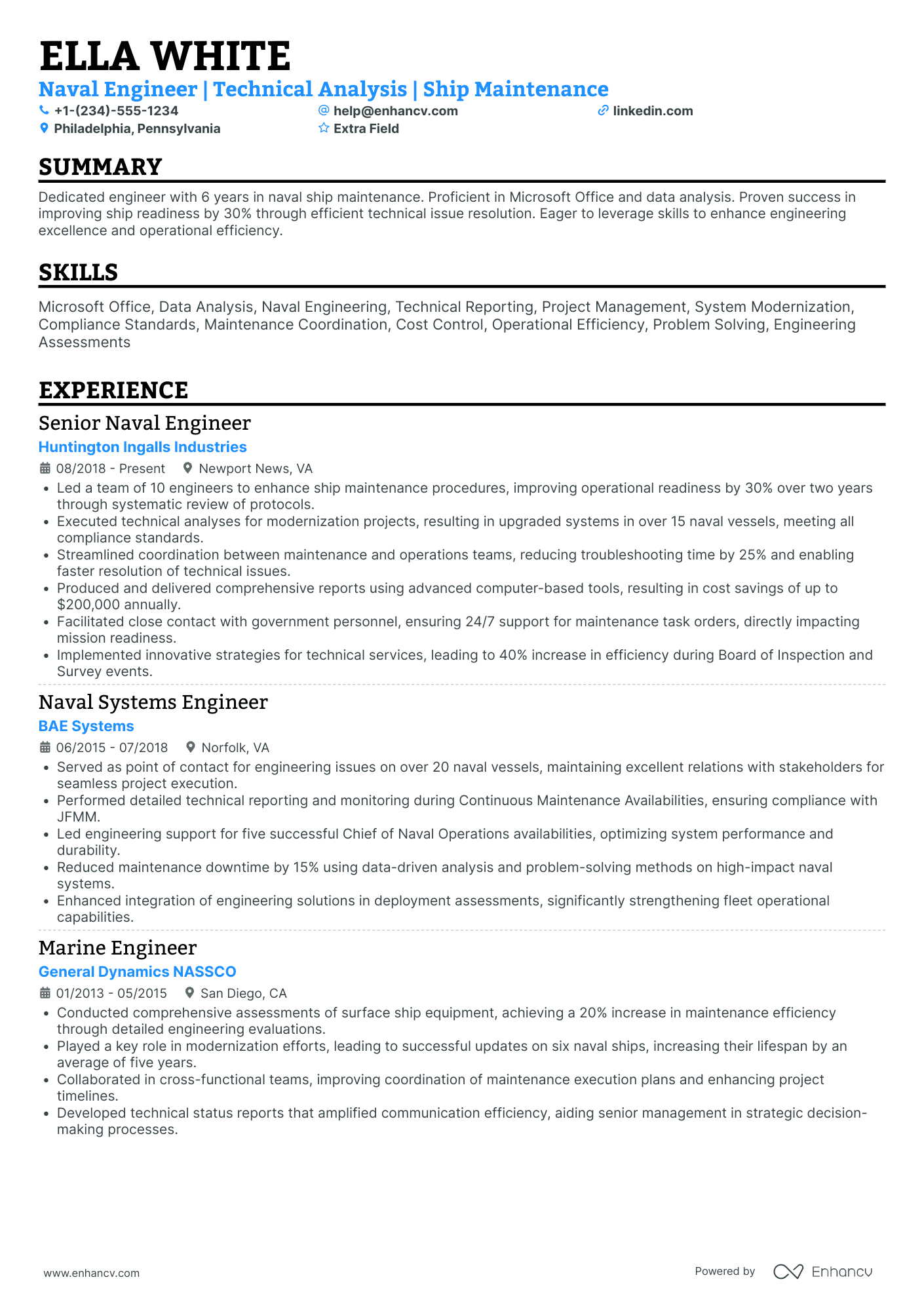 Marine Engineering Officer Resume Example