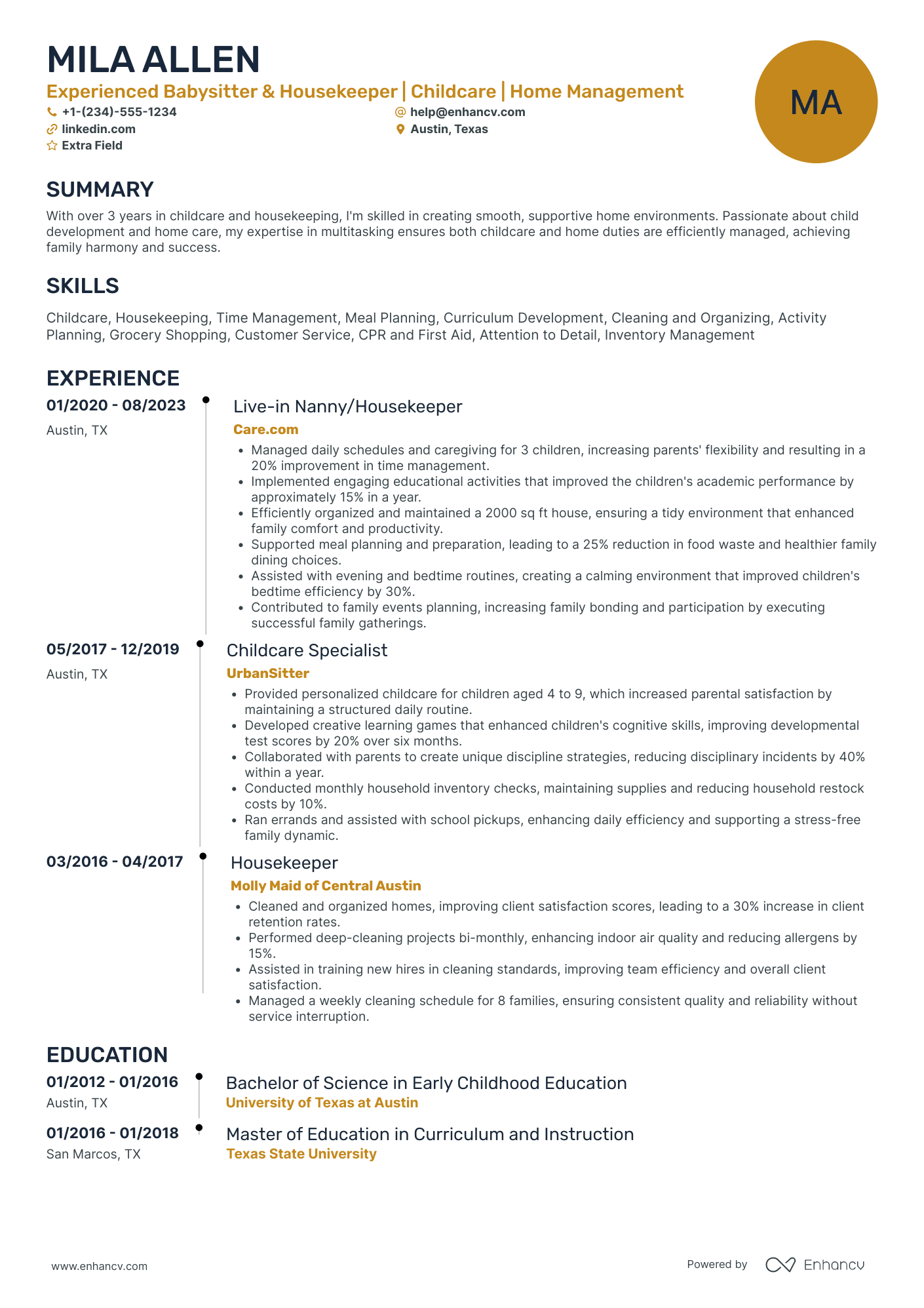 Holiday Babysitter Resume Example