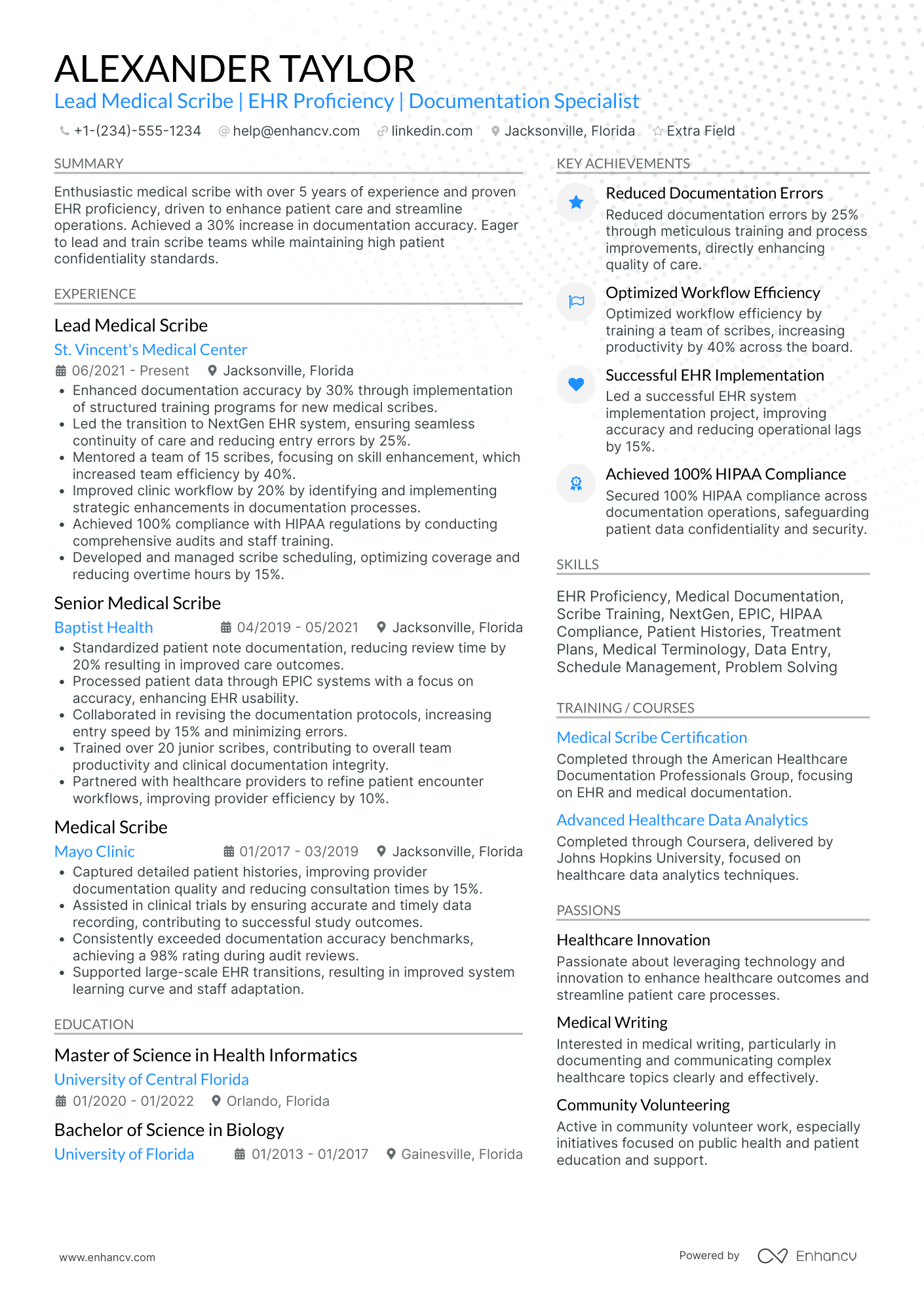 Lead Medical Scribe Resume Example