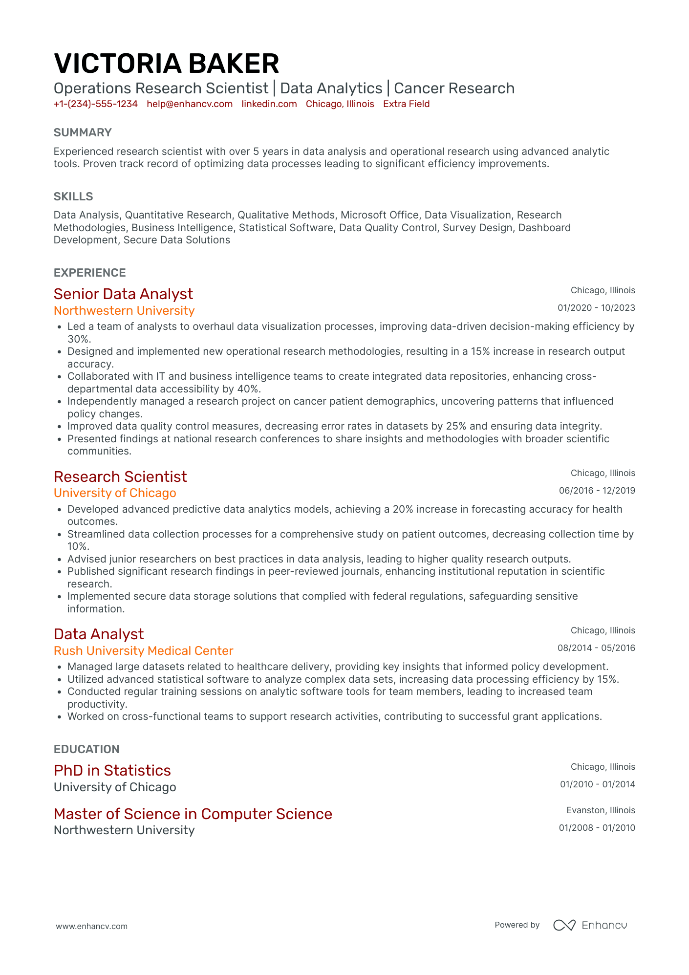 Operations Researcher Resume Example